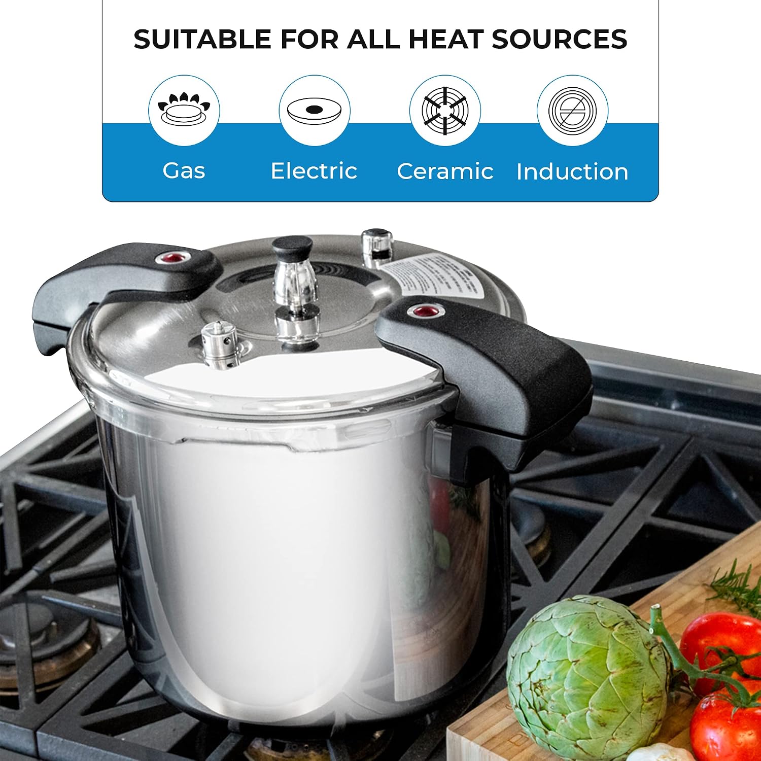 Buffalo 15 Qt Pressure Cooker Stainless Steel - Large Stove Top Canner | 15 Quart Pressure Canners for Canning - Easy to Clean Pressure Canning Pot with Lid - Can Cooker - QCP415