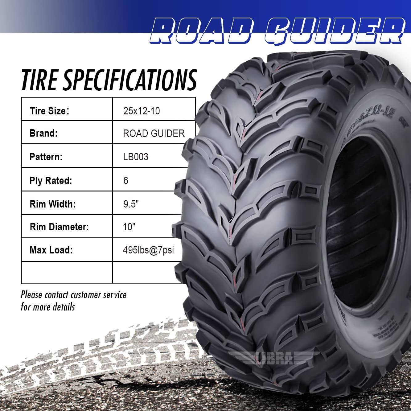 ROADGUIDER 2 ATV/UTV Tires 25x12-10 25x12x10 6PR 10274