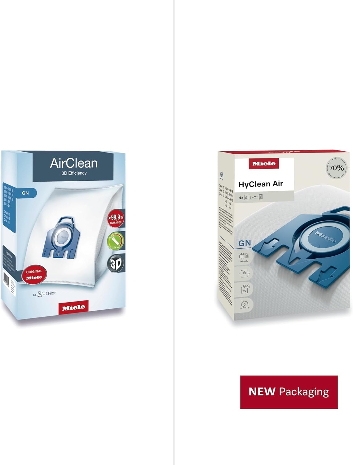 Miele Original GN AirClean 3D Efficiency Vacuum Cleaner Bags for Miele Classic C1, Complete C2/C3, and S2/S5/S8 Vacuum Cleaners, Pack of 4 Dust Bags and 2 Filters – 10123210