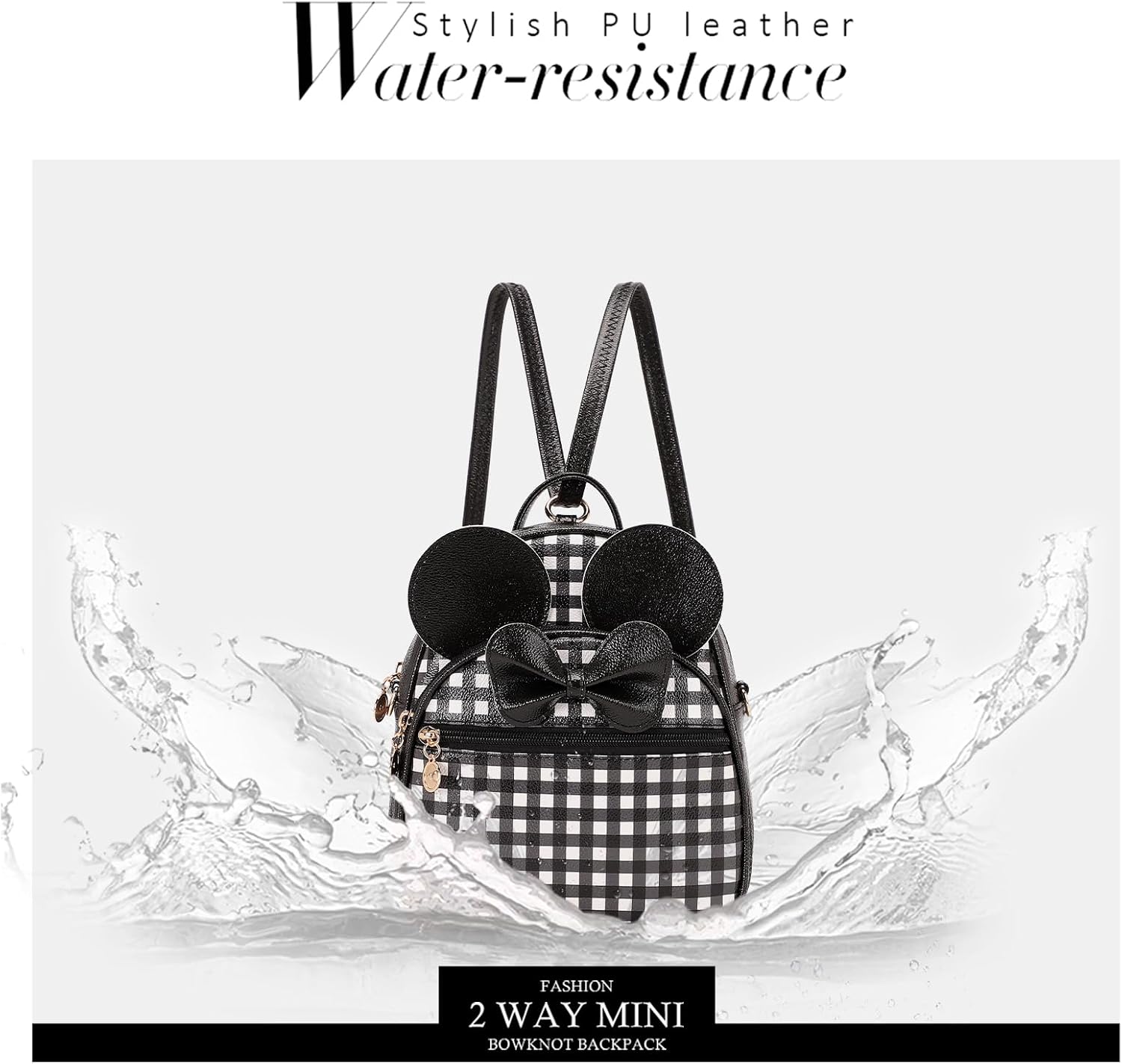 KL928 Girls Mini Backpack Bowknot Polka Dot Cute Small Daypacks Convertible Shoulder Bag Purse for Women