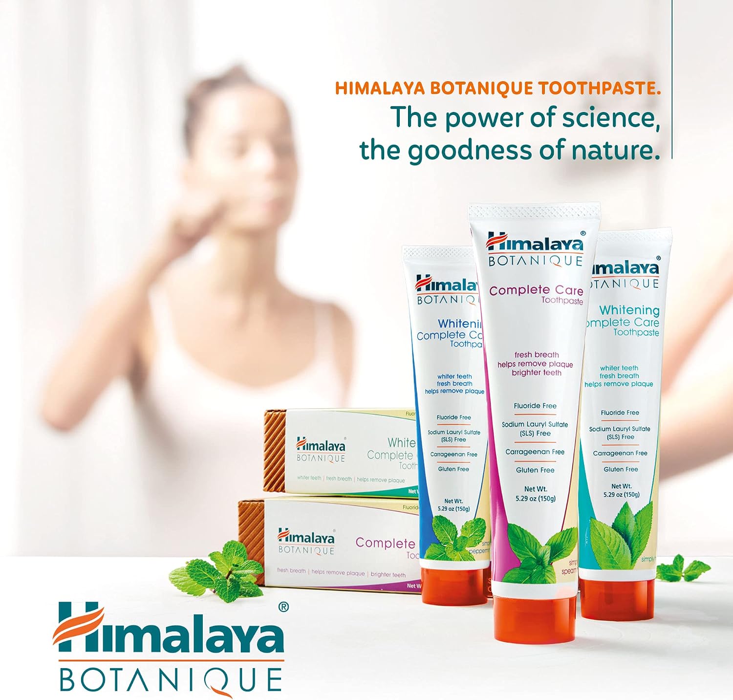Himalaya Botanique Whitening Complete Care Toothpaste, Teeth Whitening, Fights Plaque, Fluoride Free, No Artificial Flavors, SLS Free, Cruelty Free, Foaming, Simply Mint Flavor, 5.29 Oz, 4 Pack