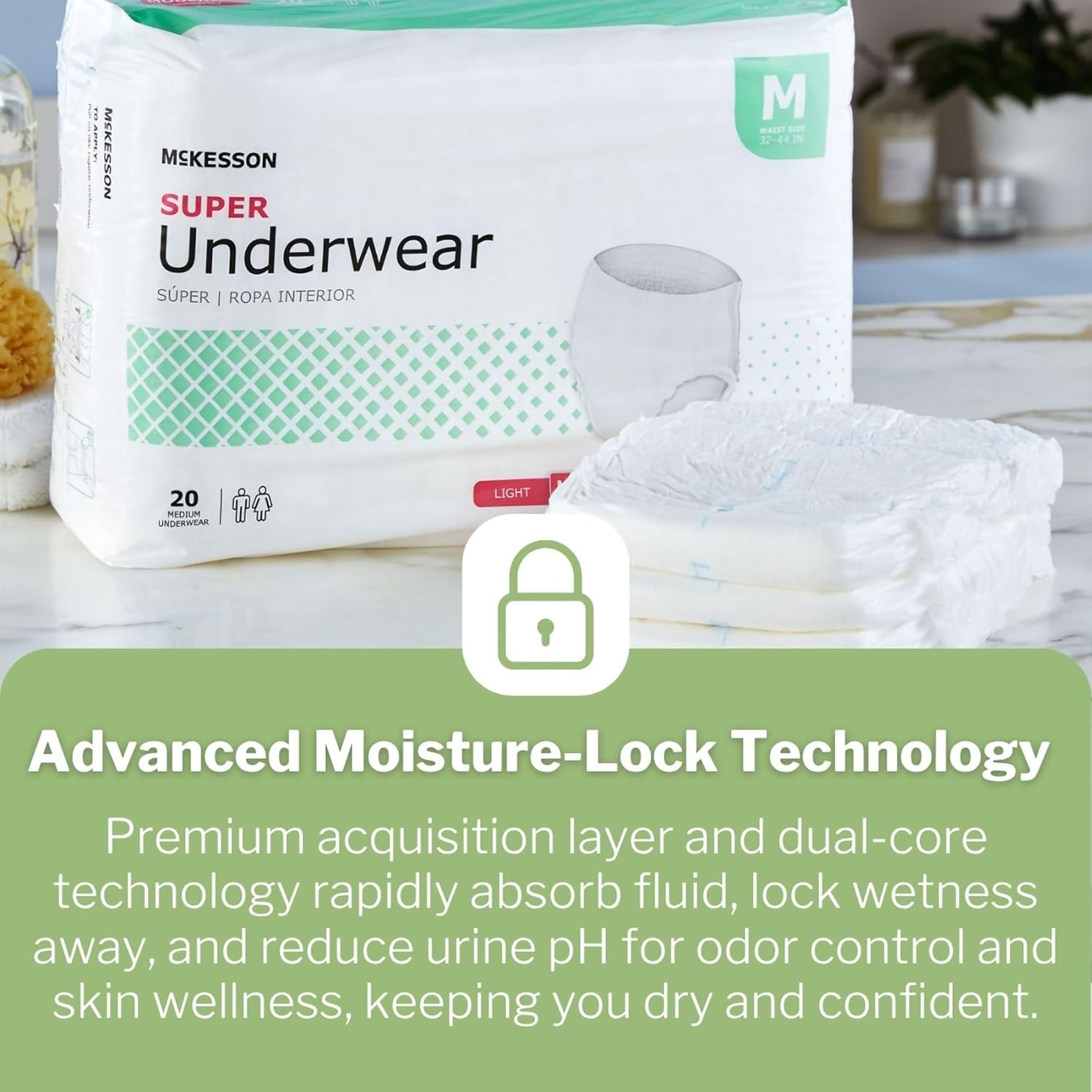 McKesson Super Adult Incontinence Underwear, Medium, Moderate, 44 in, 80 ct