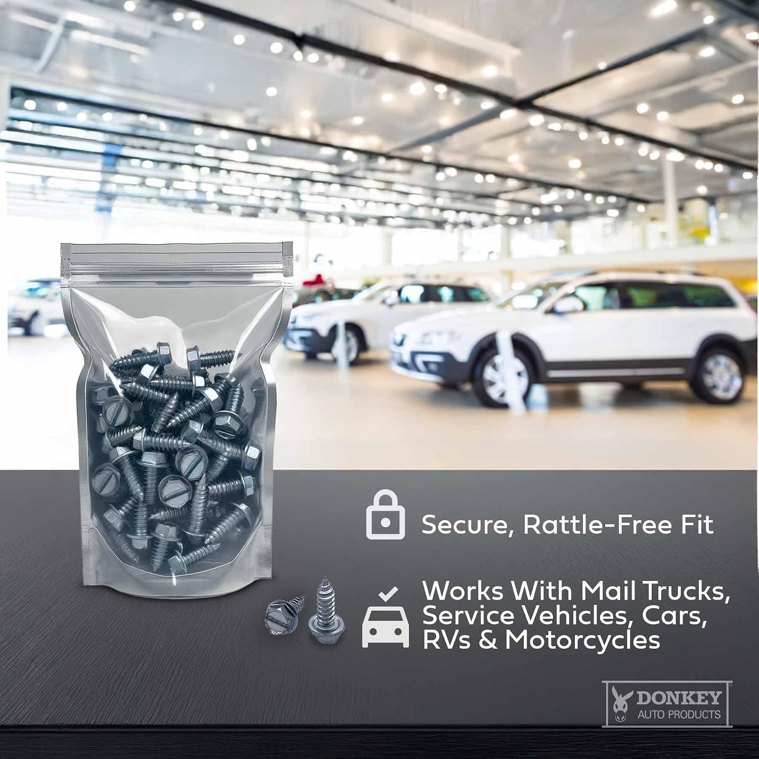 License Plate Screws - #14 x 3/4" Inch - Slotted Hex Head – for Vehicles (100 Pack)