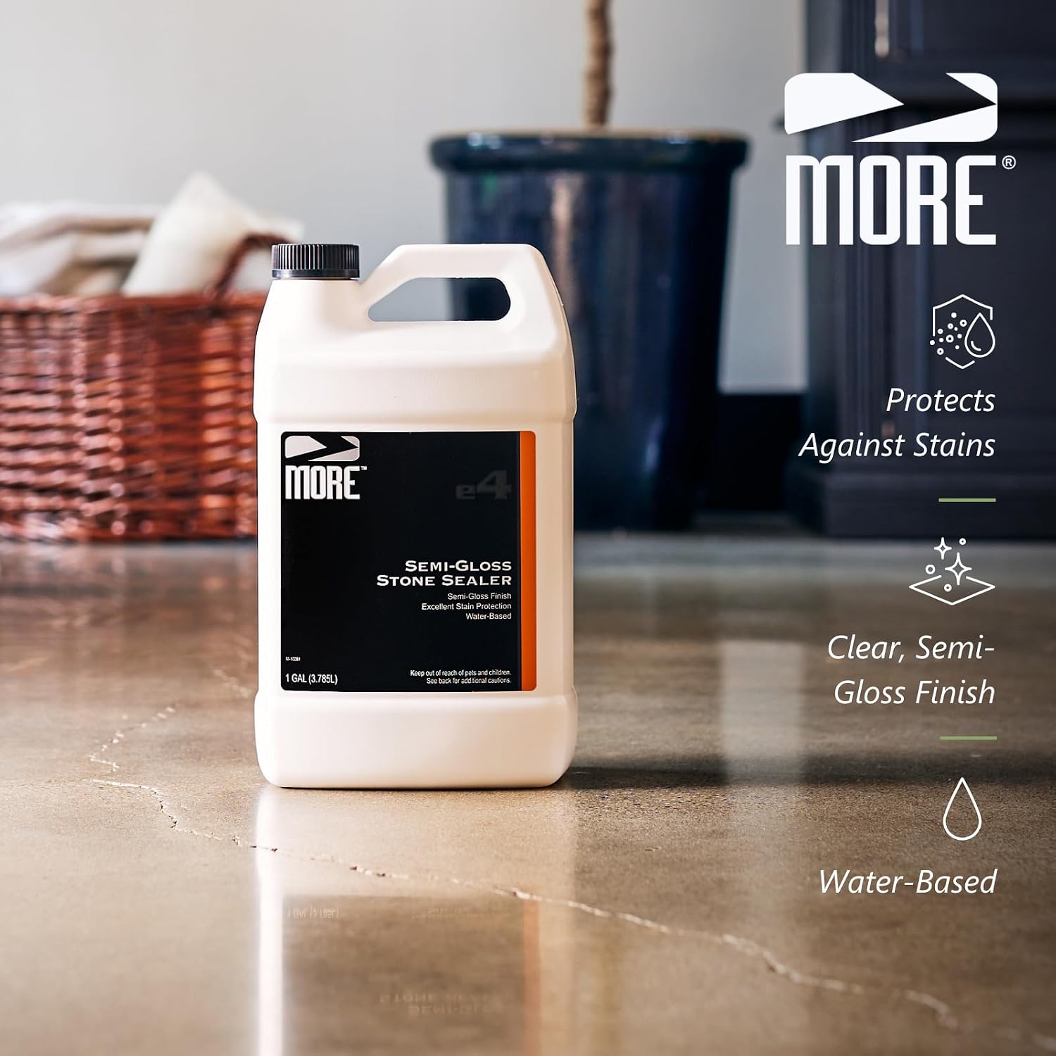 MORE- Semi-Gloss Stone Sealer - Seal & Enhance Natural Stone, Paver, Tile & Concrete - Wet Look Semi-Gloss Finish - Protects Against Oil & Water-Based Stains - Indoor/Outdoor - Water-Based - 128oz