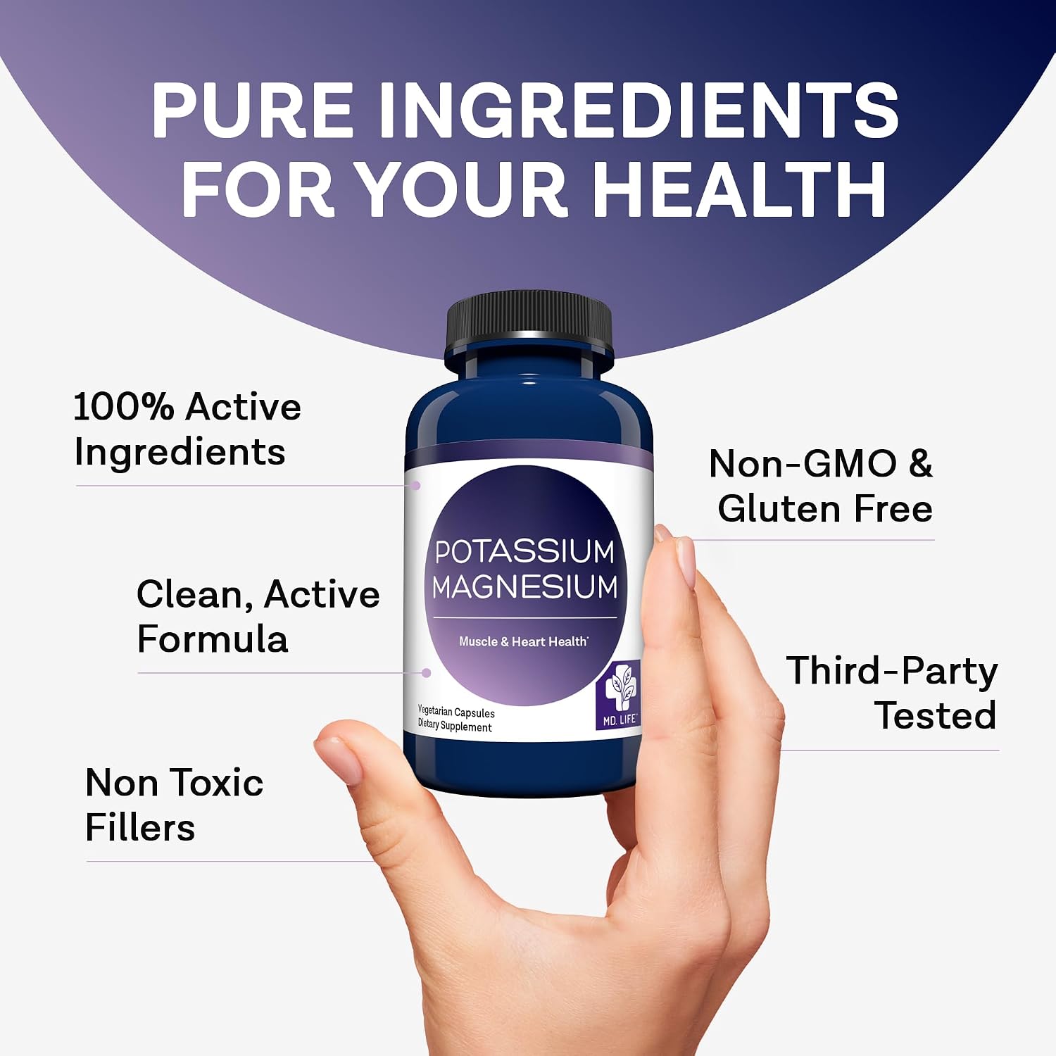 MD. Life Potassium Magnesium Supplement, High Absorption, 90 Capsules | Chelated Mineral Complex - Supports Vascular Health and Leg Cramp - Doctor Designed - Made in the USA - Non-GMO, Vegetarian