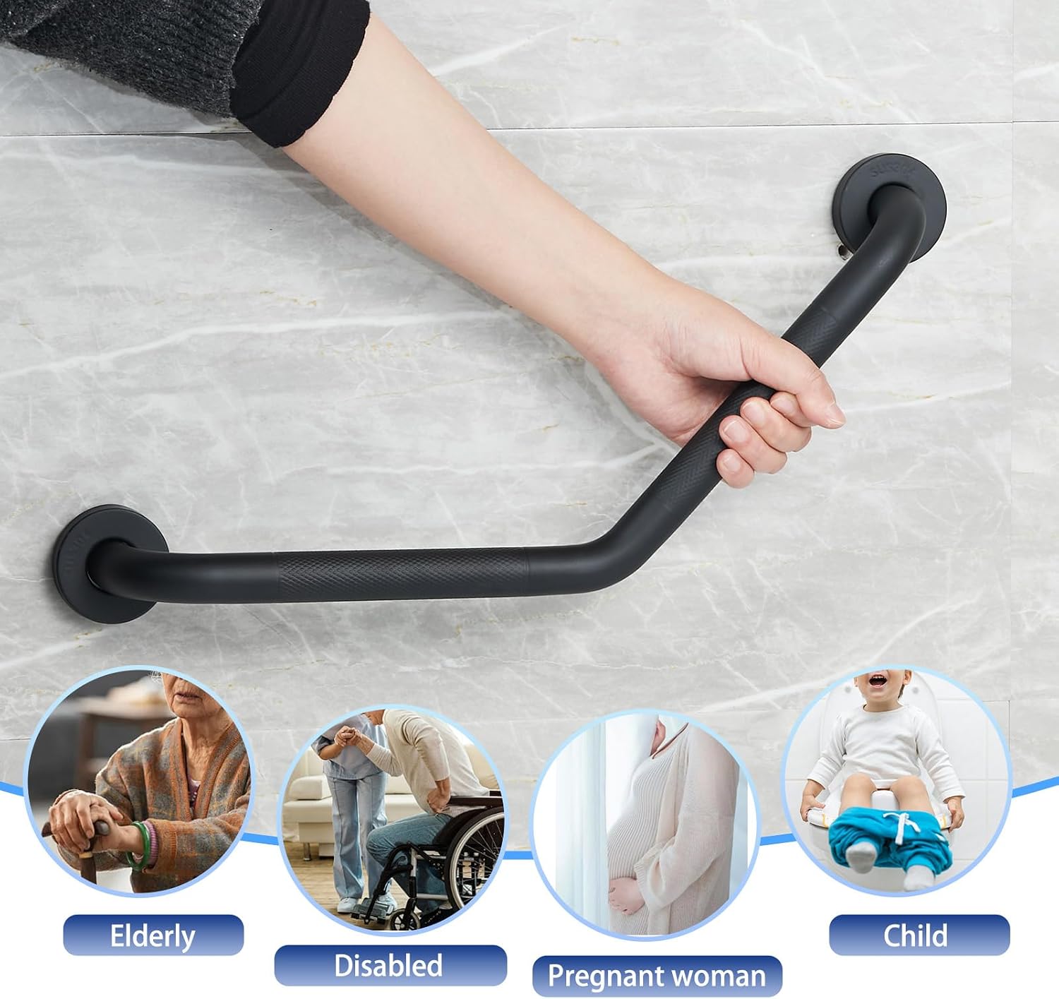 20 Inch Bathroom Grab Bar, Satin Brushed Nickel Angled Grab Bar with Anti-Slip Knurled Grip, Stainless Steel Bath Balance Bar, 1.0" Tube Safety Hand Rail Support, Handicap Elderly Assist Bath Handle