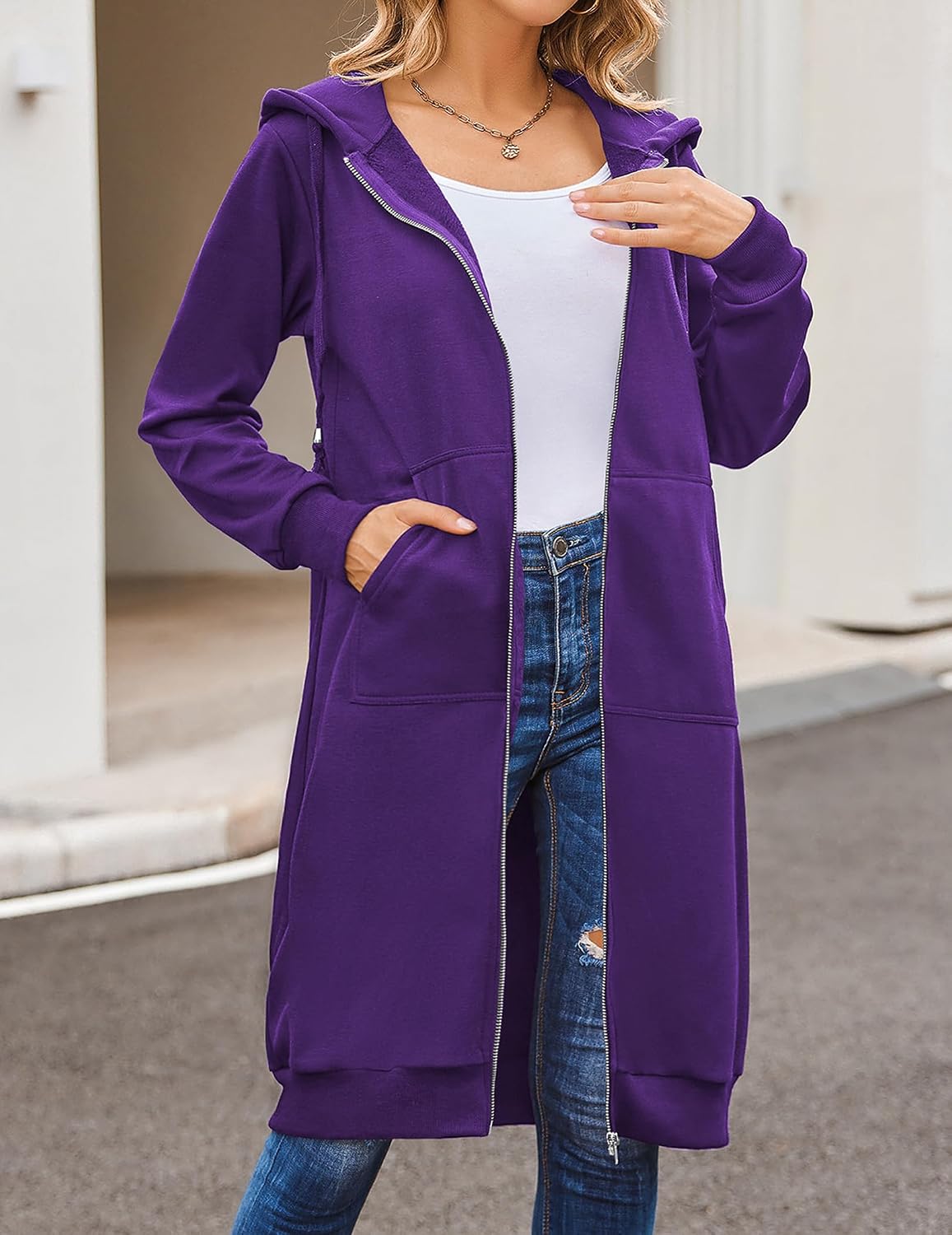 ELESOL Women Casual Zip up Fleece Hoodies Tunic Sweatshirt Long Jacket