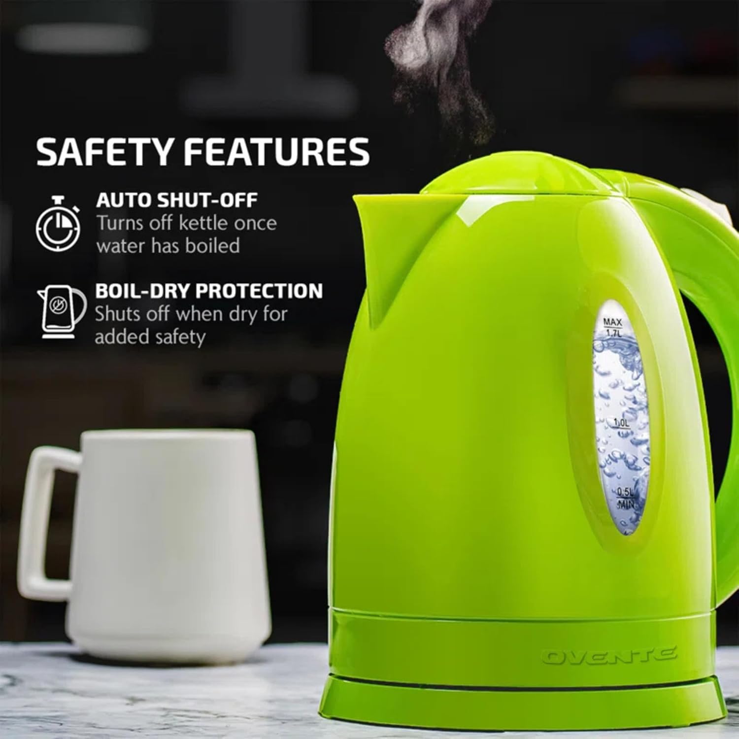 OVENTE 1.7L Electric Kettle with 1100W Fast Boiling Water, Green KP72G