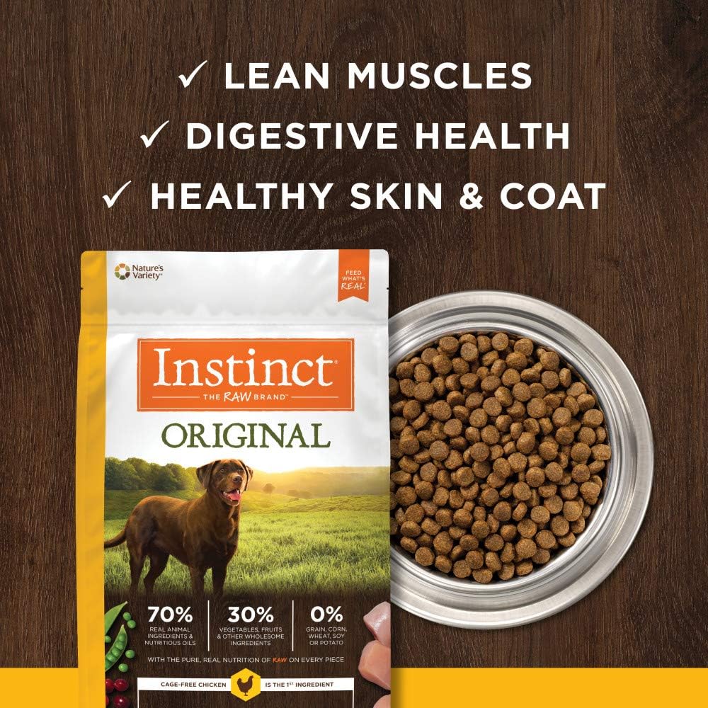 Instinct Original Dry Dog Food, Raw Coated Kibble, Real Chicken, 4 lb. Bag | Raw-coated kibble with cage-free chicken for strong muscles, digestive health, and healthy skin & coat, grain-free