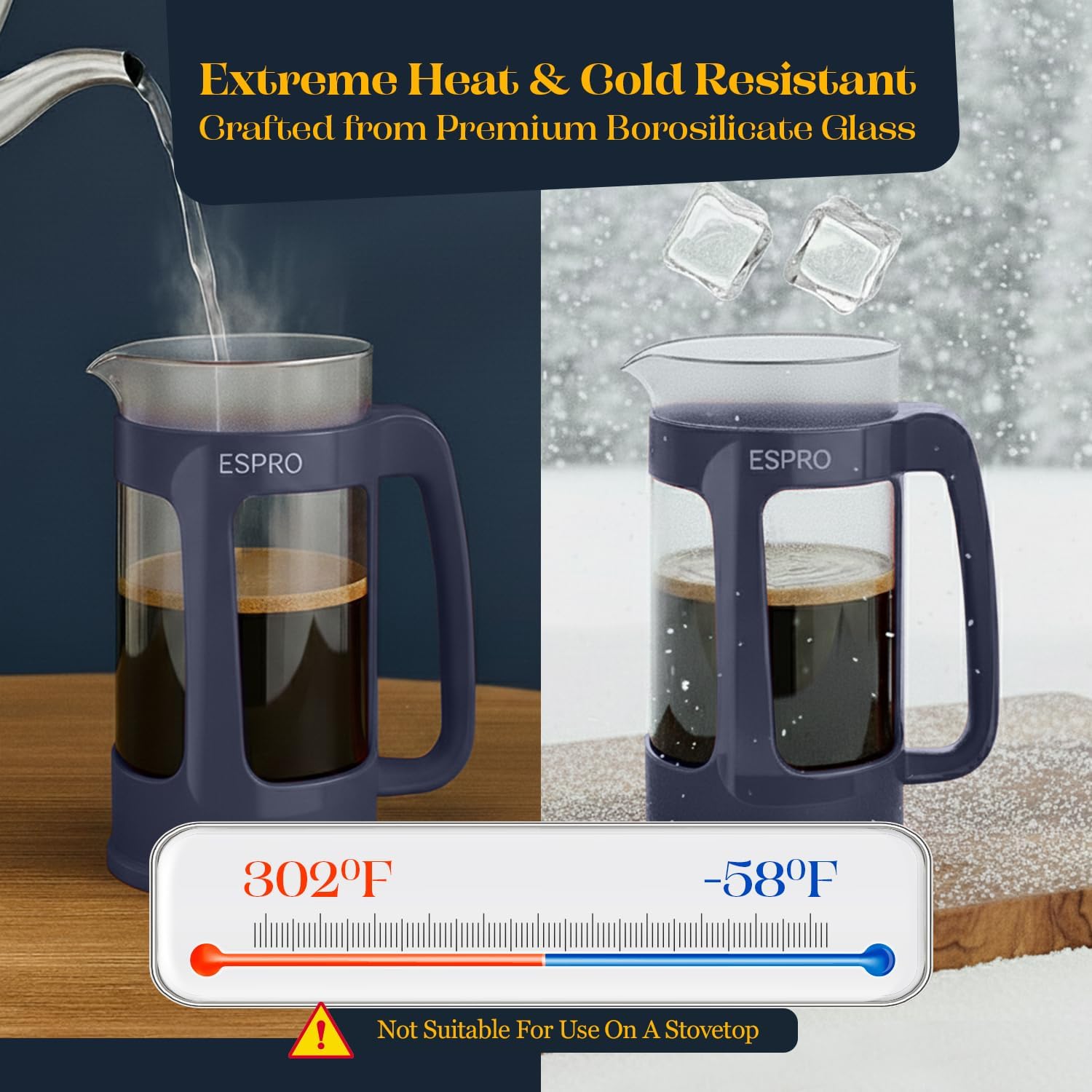 ESPRO P3 French Press Coffee Maker, 32oz, Black, Double Micro Filter Press | Grit-Free Coffee Press, Thicker Borosilicate Heat Resistant Glass french press, Tea Press, Easy Coffee Brewer, Tea Brewer