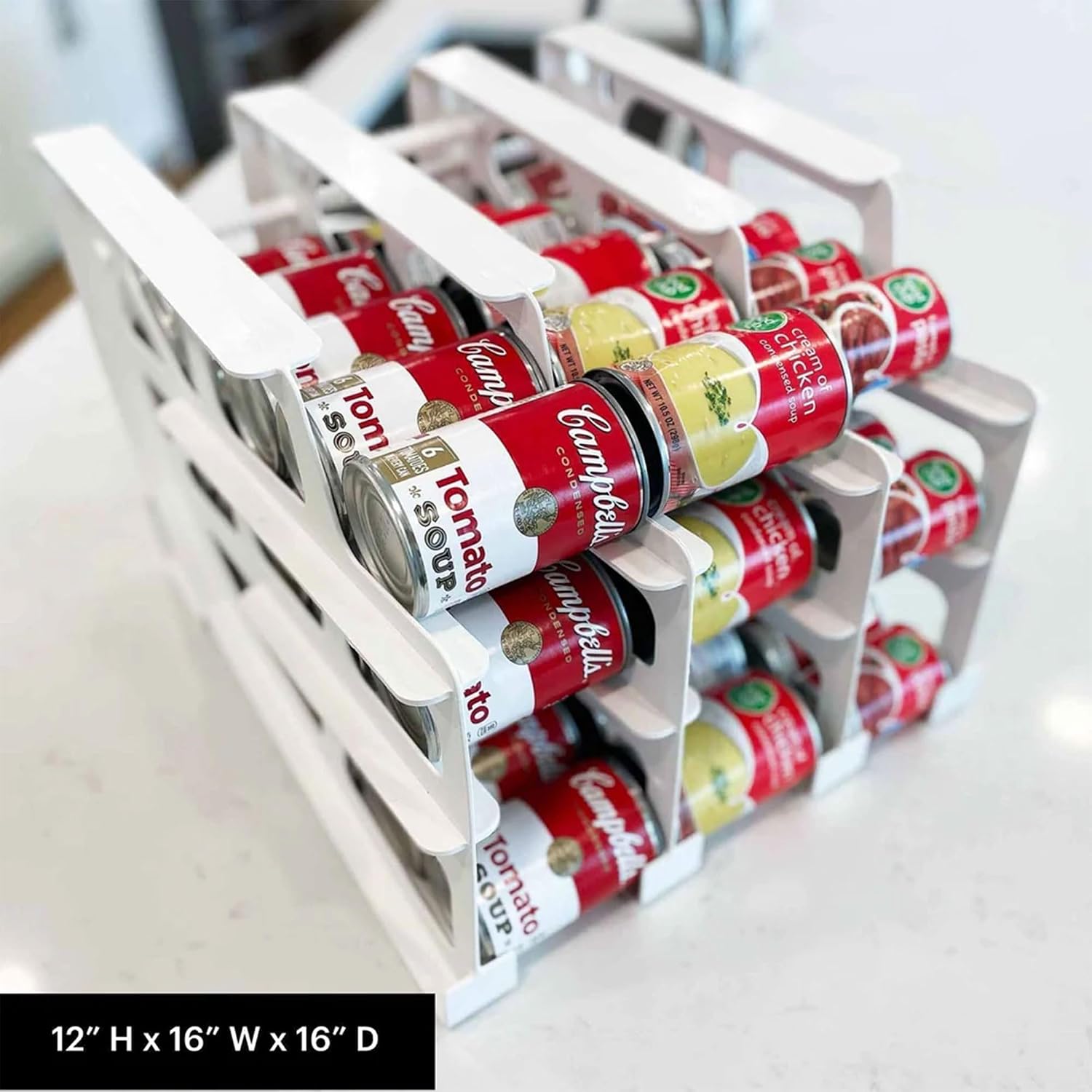 FIFO Countertop Mini Can Tracker Holds 30 Standard 10-24 Oz Can Sizes, White| Stackable & Adjustable Can Organizer for Pantry, USA Made, White