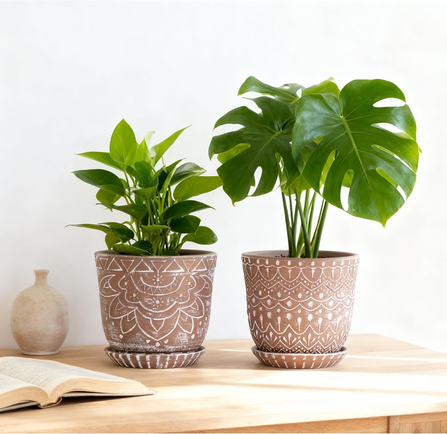 Gepege Ceramic Plant Pots, 6 Inch Indoor Planters with Drainage & Saucers