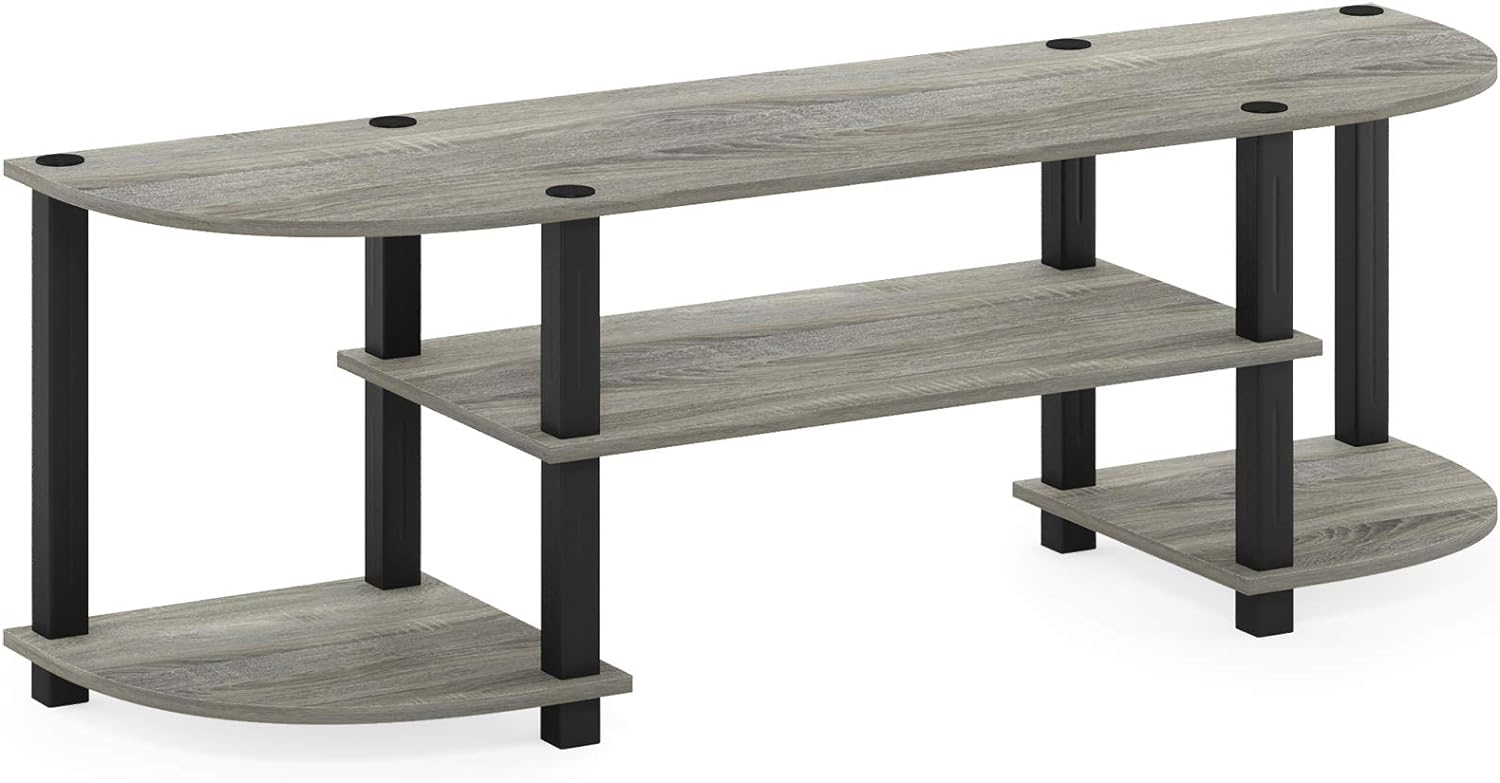 Furinno TURN-S-TUBE 3-Tier TV Stand for TVs up to 55 Inch, French Oak | Toolless Entertainment Center with Open Storage Shelves, Media Console Table with Soundbar Shelf for Living Room, Bedroom
