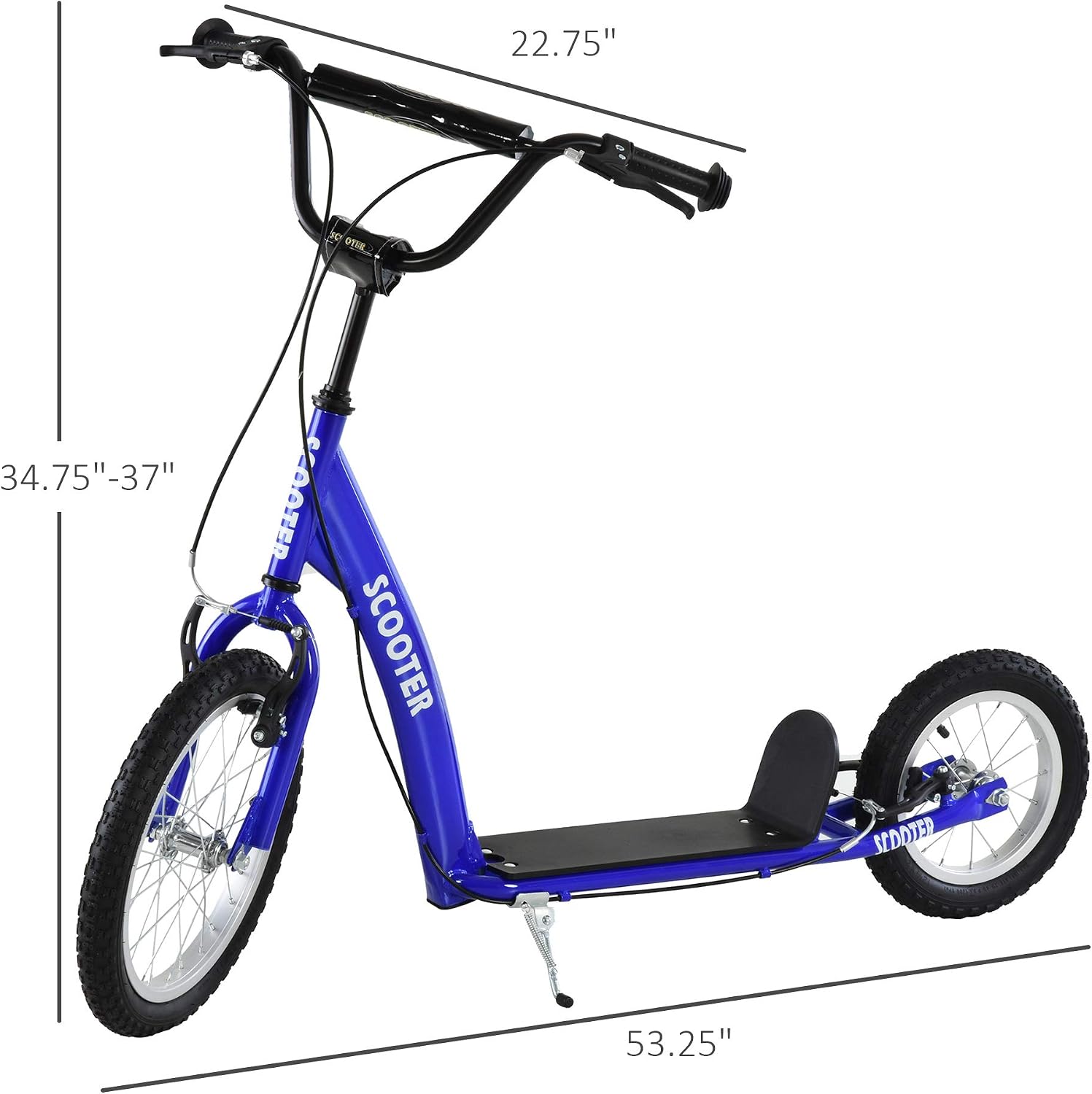 Aosom Youth Scooter Kids 5+ Adjustable Handlebar 16" Front 12" Rear