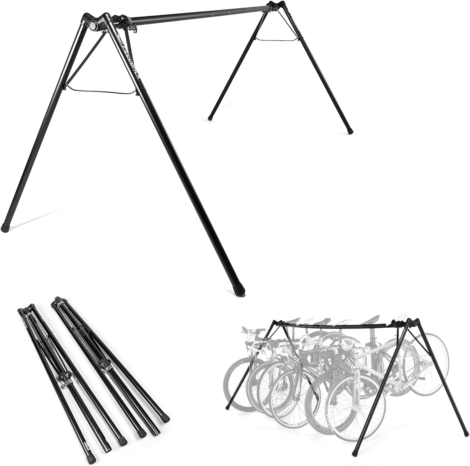 Feedback Sports A-Frame Portable Bike Storage Rack with Travel Bag, Black | Hangs up to 8 bikes for events and team pits