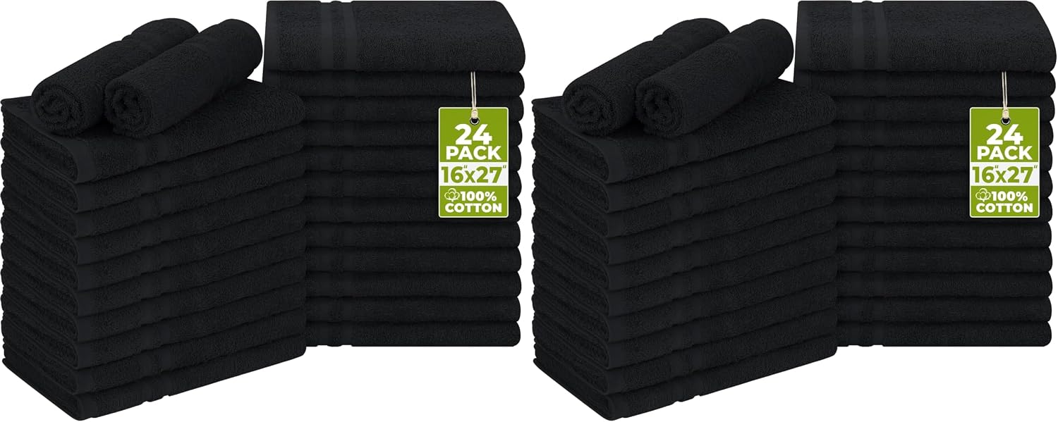 Utopia Towels Bleach Proof Salon Towels, Pack of 24, 16x27 in, Black | Bleach Safe 100% Cotton Salon Towels - Super Absorbent, Durable Ideal for Salon