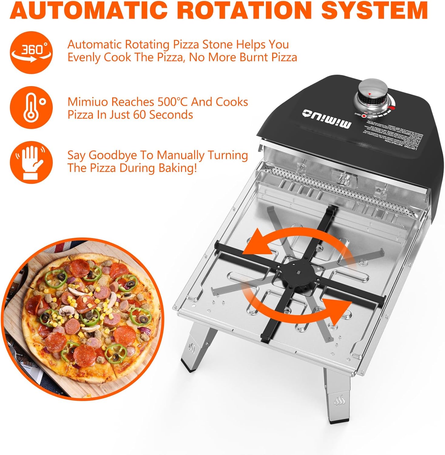 Mimiuo 12" Gas Pizza Oven Outdoor 33Lbs – 60S Bake, w/Stone, Peel & Cover