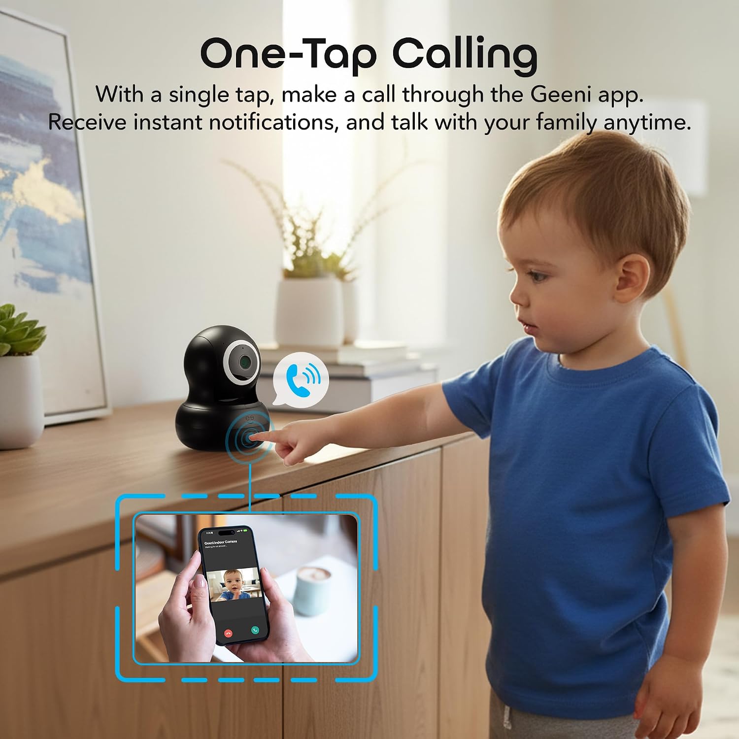 Geeni Sentinel Smart 2K Indoor Security Camera with Auto-Tracking – Dual-Band 2.4GHz & 5GHz WiFi, 2K HD Video, App & Voice Control, Motion Detection, White