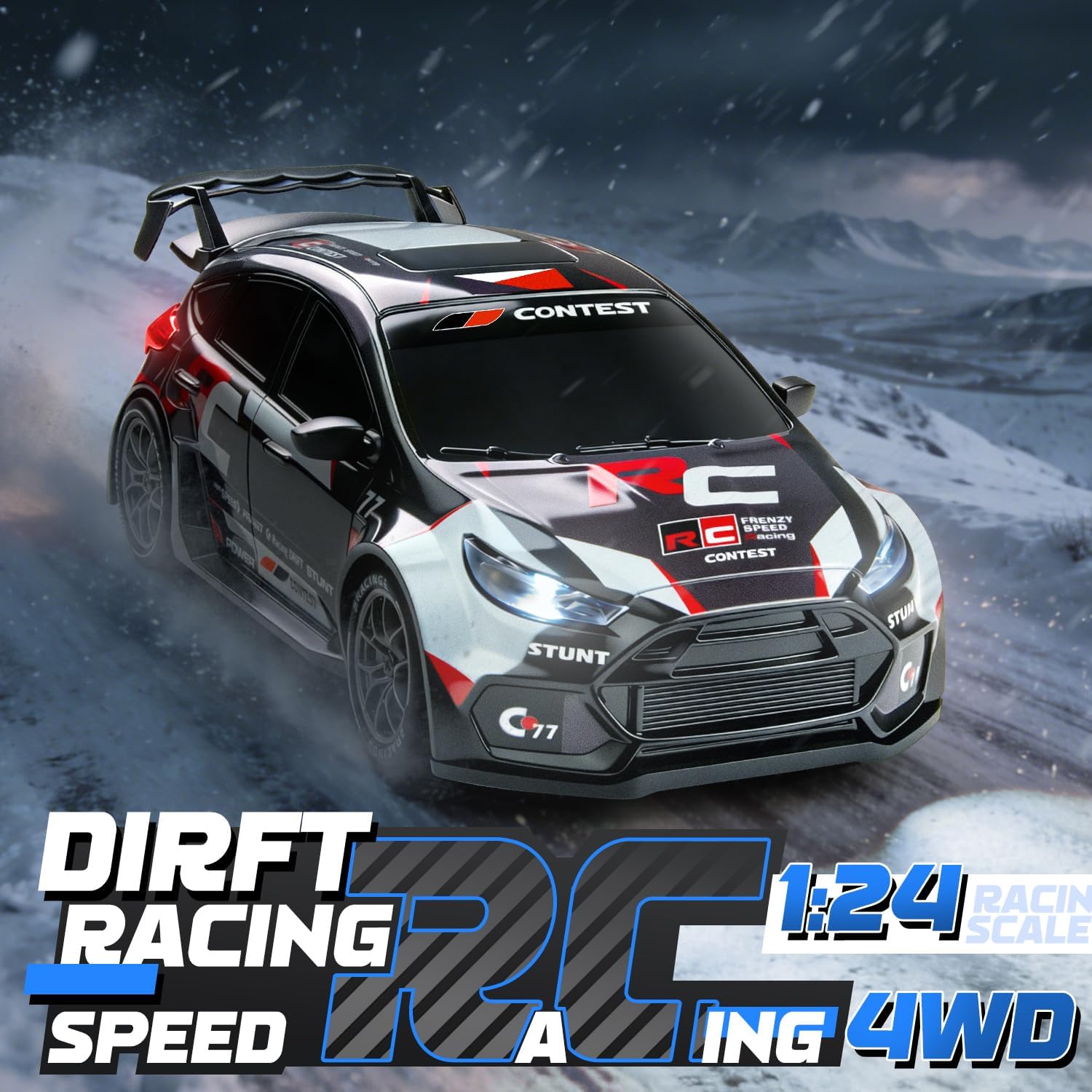 RC Drift Car Purple Racing Livery 1/24 Remote Control Car for Adult | 20KM/H 4WD Low/High Speed RC Cars with LED Lights, Extra Drifting Tires, Vehicle for Kids Boys Girls Beginners Indoor Outdoor