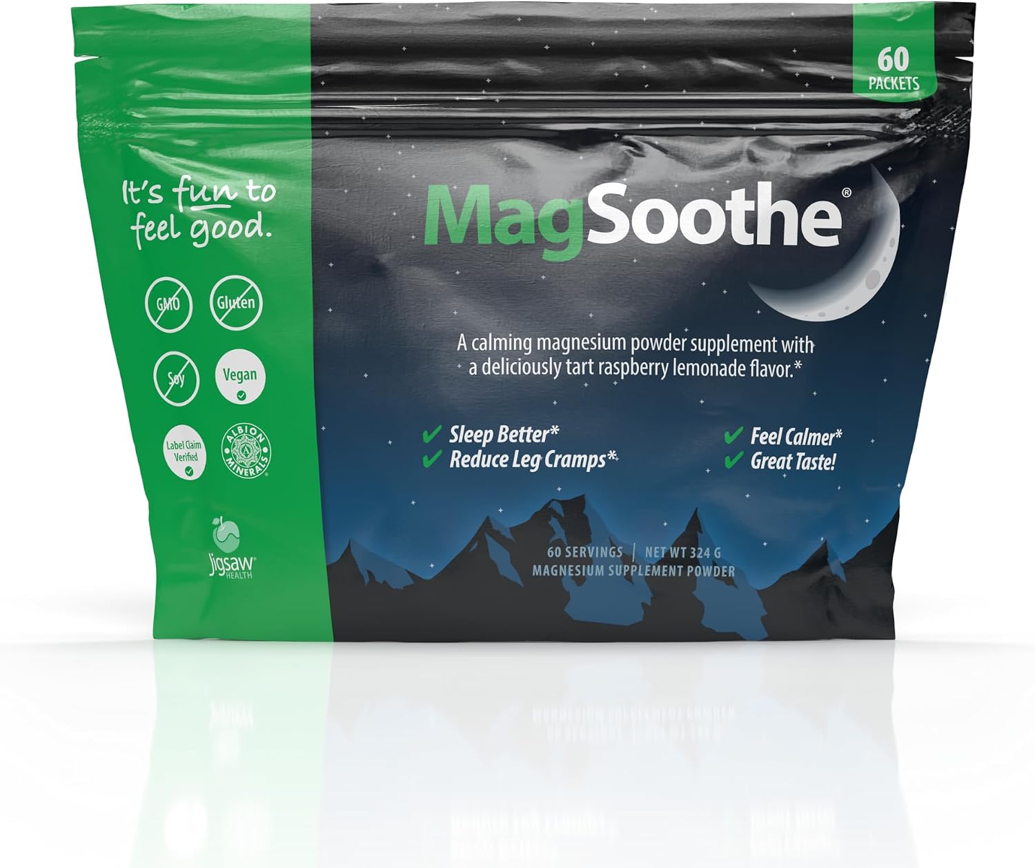 Jigsaw Health MagSoothe | Fast-Acting, Calming Magnesium Glycinate Powder Supplement | Raspberry Lemonade Flavor | 60 Servings (Jar)