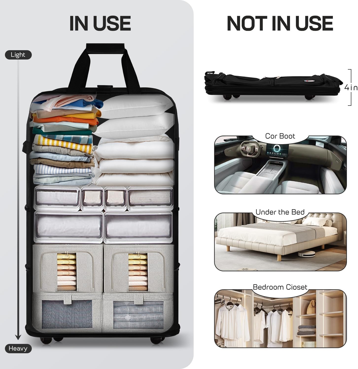 40'' Expandable Rolling Duffel Bag Suitcases w/Wheels,Foldable Luggage Bag