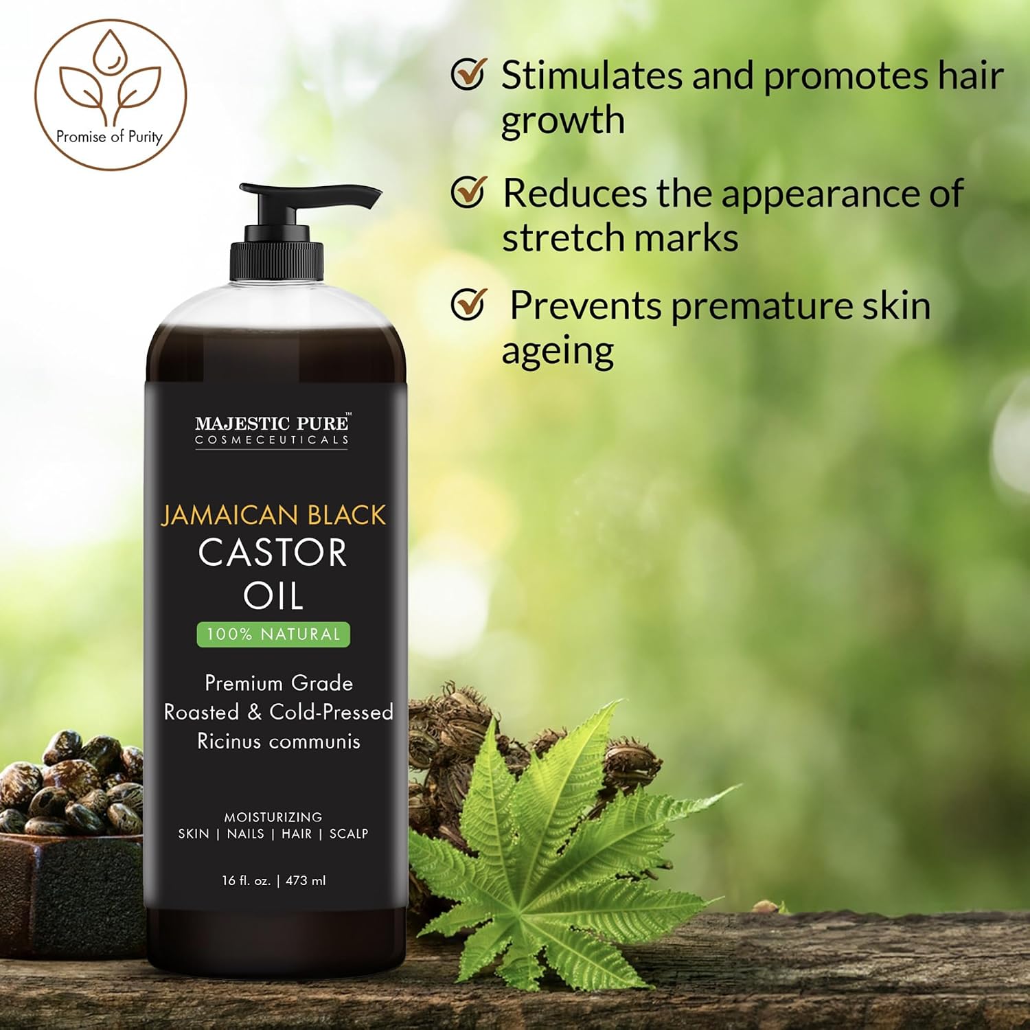 Majestic Pure Jamaican Black Castor Oil, 100% Natural Oil - 16 Fl Oz
