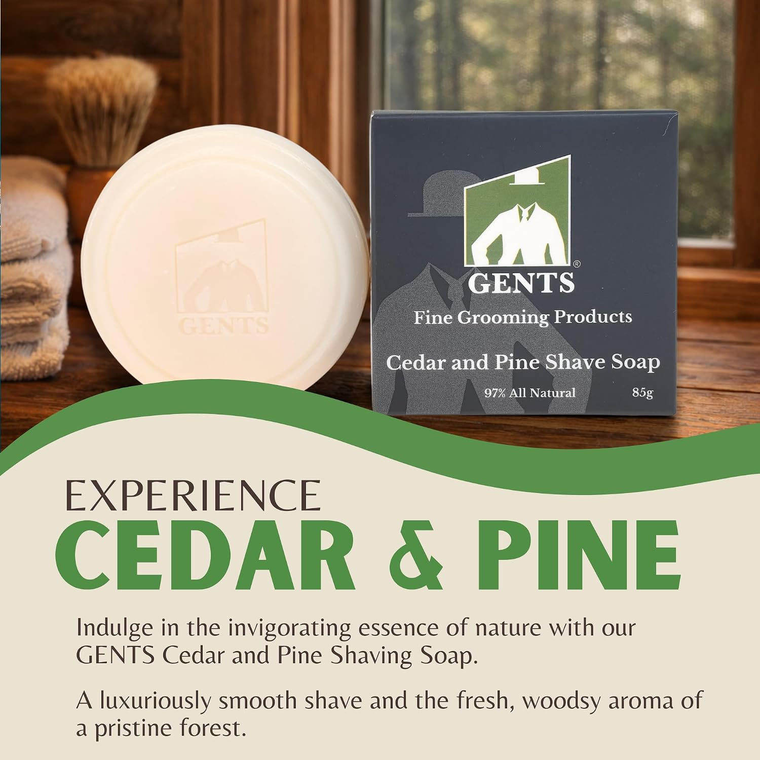 GENTS Men’s Shave Soap, 97% Natural Cedar Pine Scent, Rich Lather Wet Shaving, Traditional Shaving Soap for Men, 3oz Puck