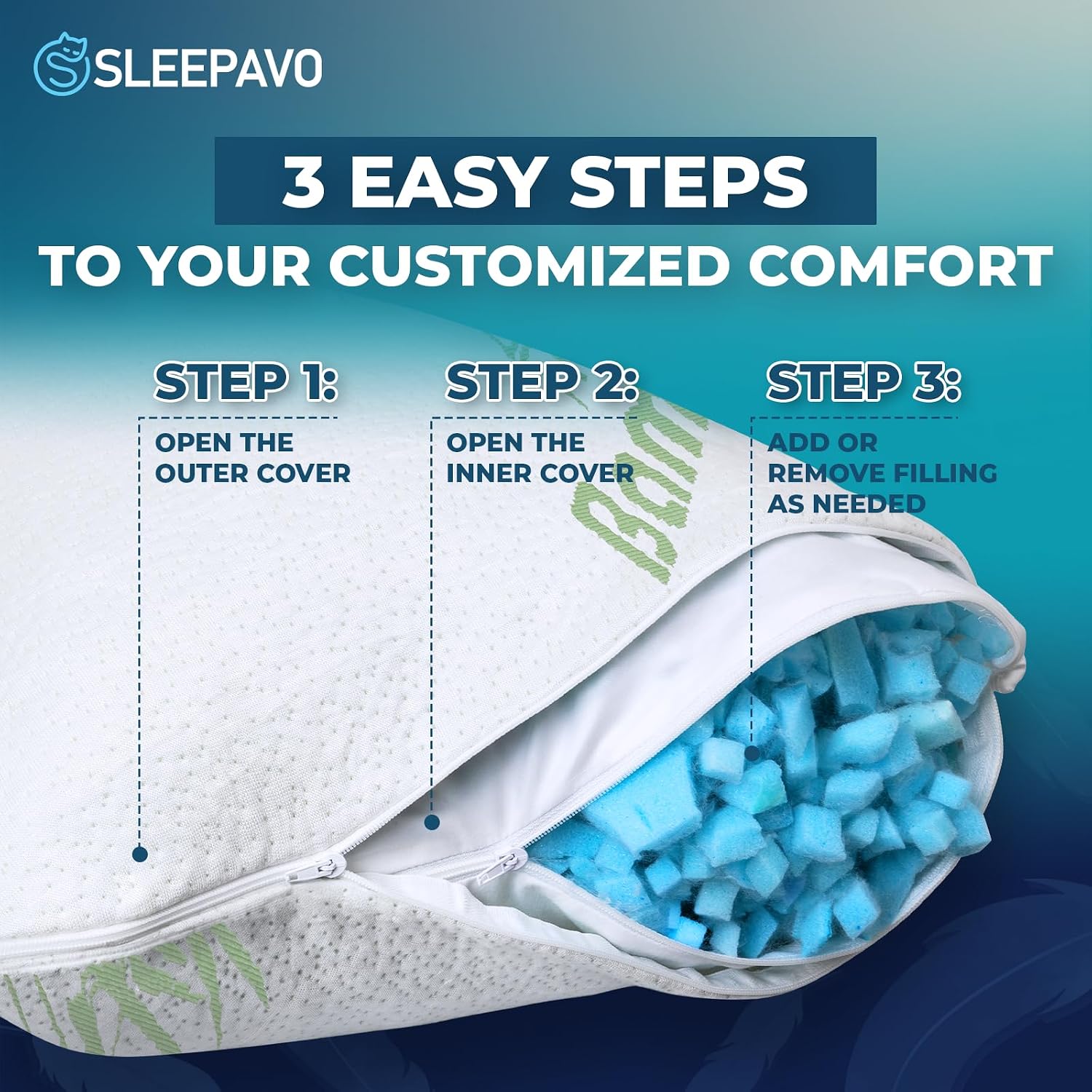 Memory Foam Pillows Queen Size Set of 2 - Cooling Bed Pillows for Sleeping - Back, Stomach, Side Sleeper Firm, Comfy Cool Shredded - 2 Pack, Rayon Derived from Bamboo