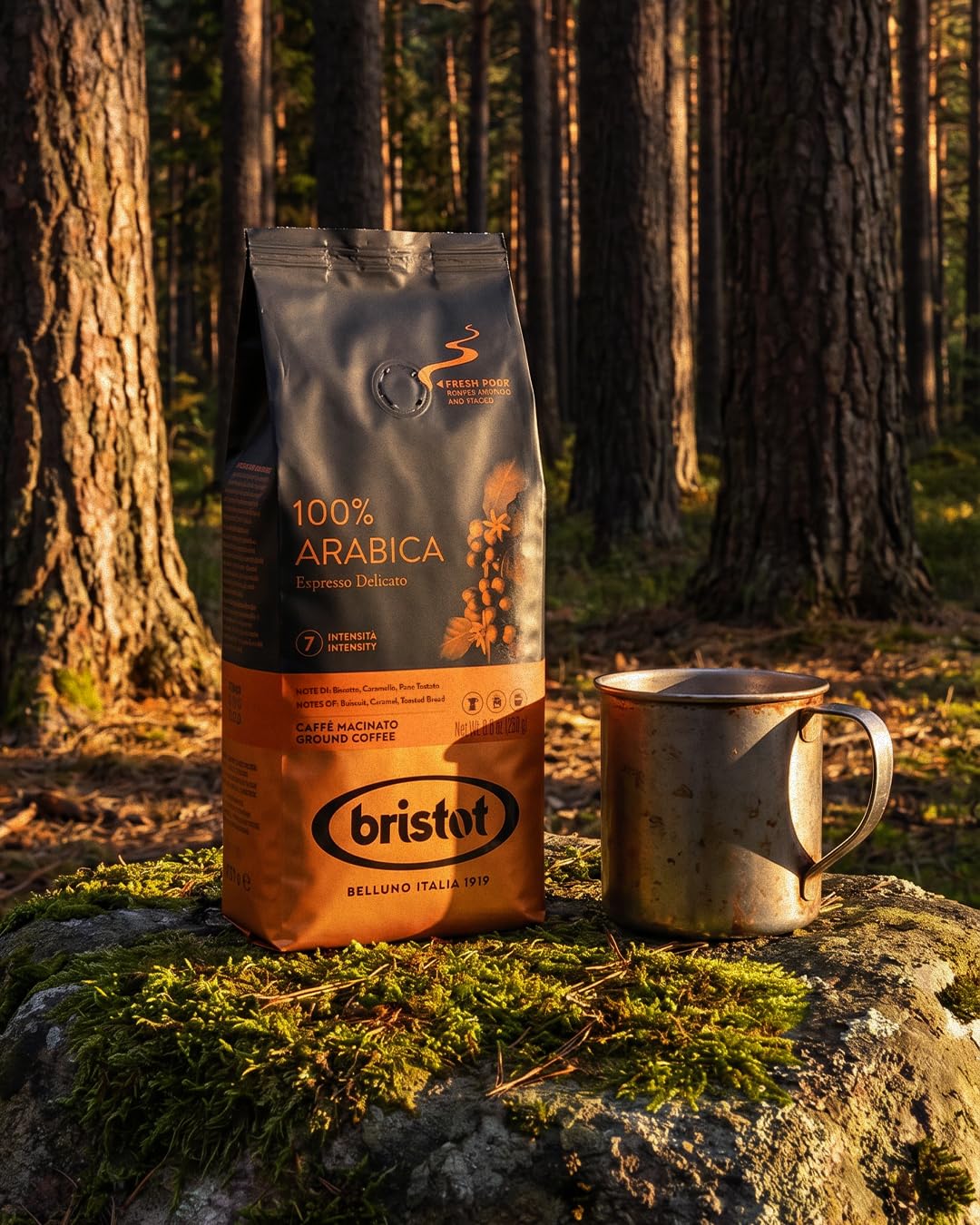 Bristot Espresso Cremoso Italiano Ground Coffee – Medium Roast, Rich & Smooth – 8.8oz (250g) Bag – Italian Ground Espresso for Home Machines