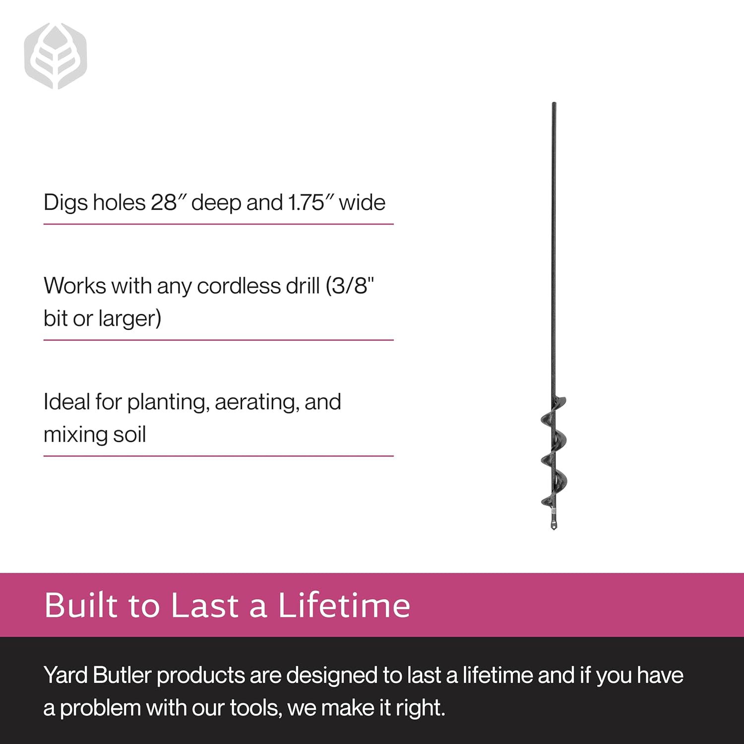 Yard Butler IREA-4 Roto Earth 18” Auger Drill Bit - Digging Tool for Effortless Bulb Planting - Multi-Use Drill - Heavy-Duty Garden Tool - Power-Coated Steel - Rust-Resistant | Powder-Coated Steel Digging Tool, Rust-Resistant, Digs Medium-Depth Holes for…