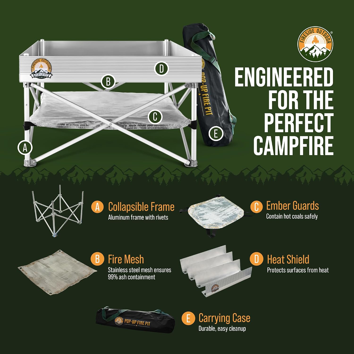 Fireside Outdoor Portable Fire Pit for Camping, Portable Fire Pit Grill for Backyard, Outdoor Firepit with Heat Protect, Camping Firepits