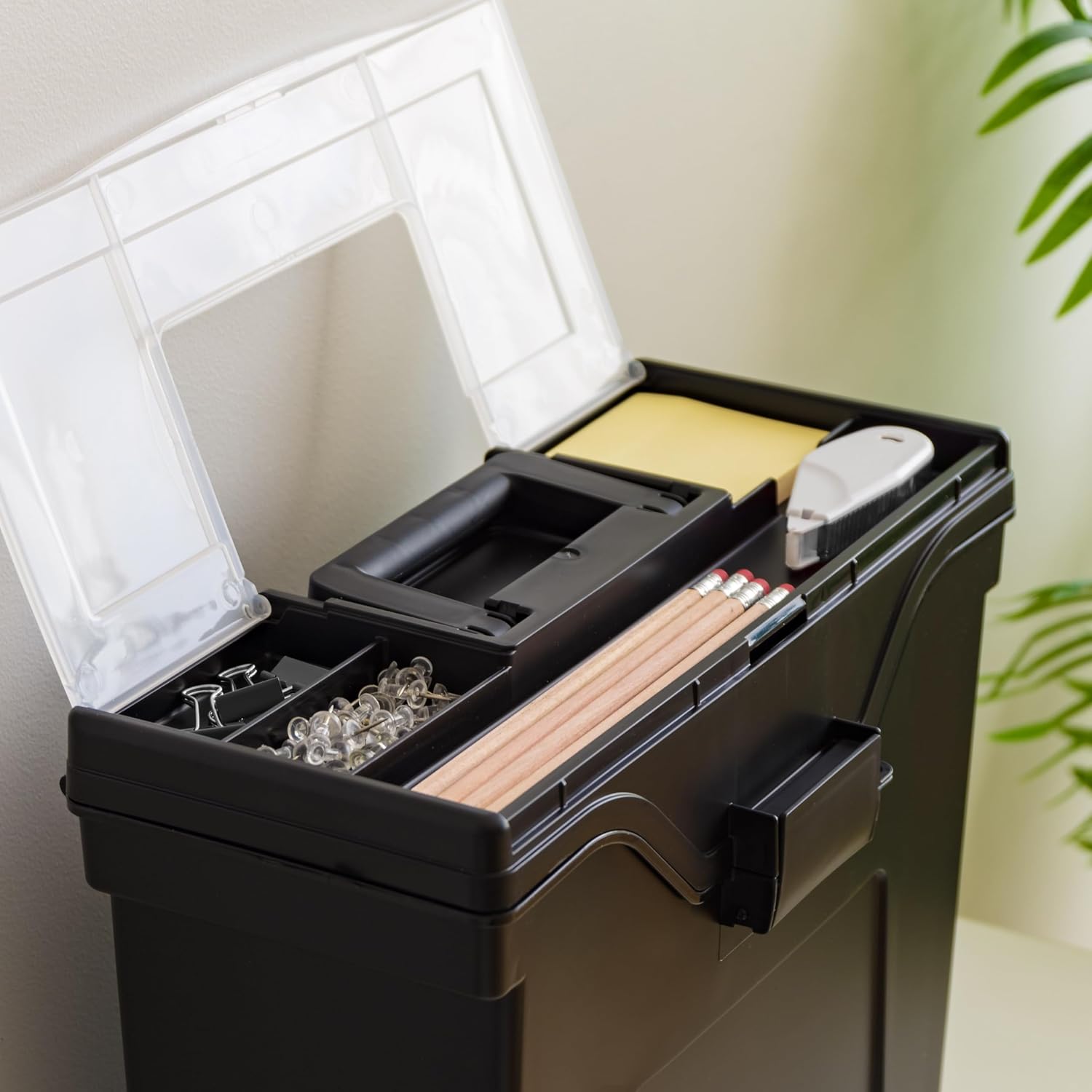 IRIS USA 4-Pack File Box Organizer with Wing Lid Letter/Legal 18 Qt, Clear | Organize letter and legal files, documents and paperwork with a wing lid for quick access and secure storage