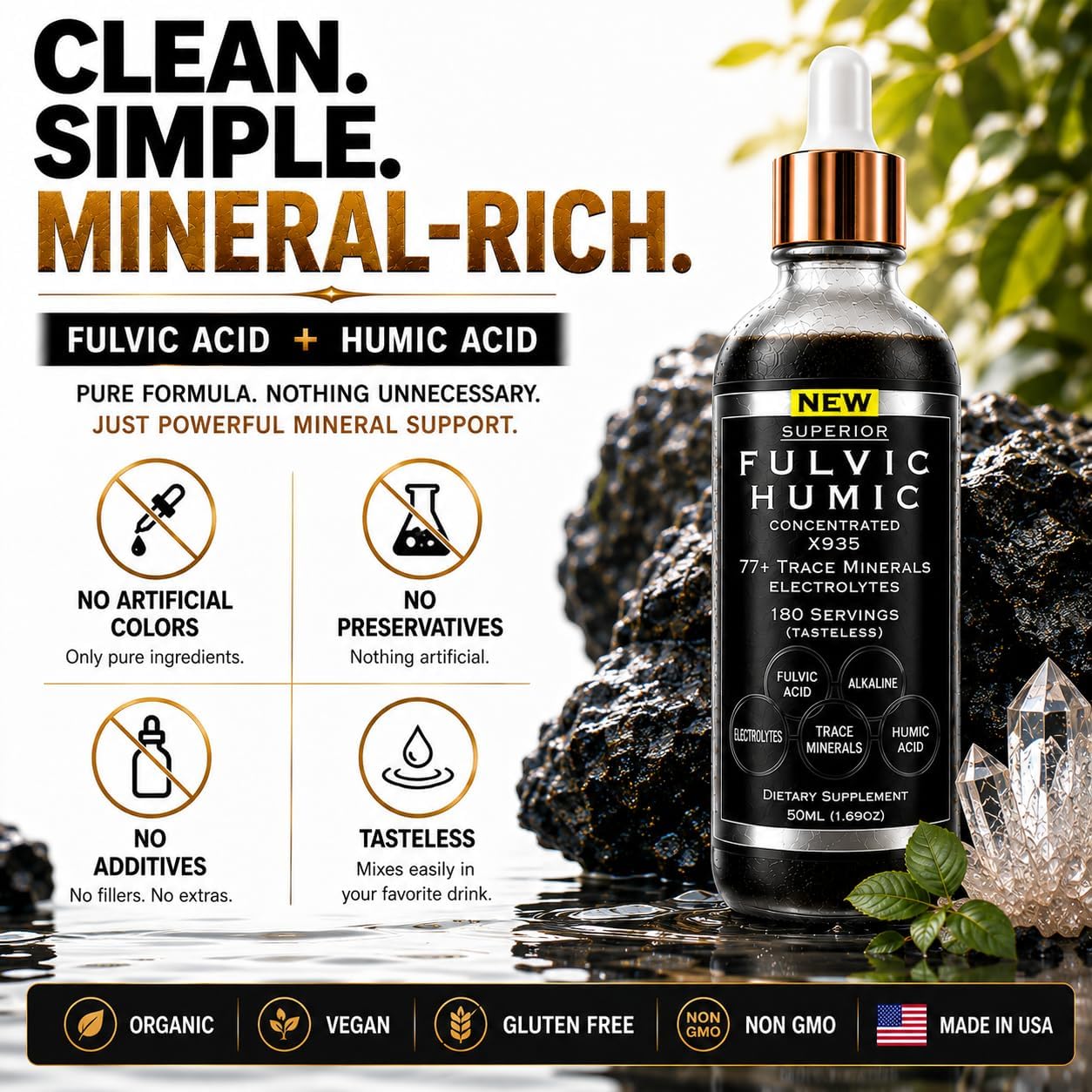 Fulvic Humic Mineral Blend Drops – 77+ Trace Minerals & Electrolytes