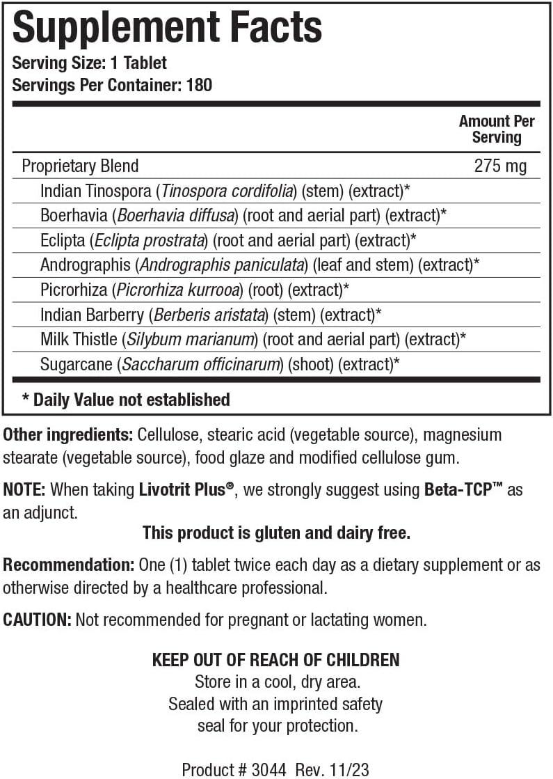 Biotics Research Livotrit Plus Liver Cleanse and Detox Support Supplement Natural Non GMO Herbal Blend with Milk Thistle 180 Tablets