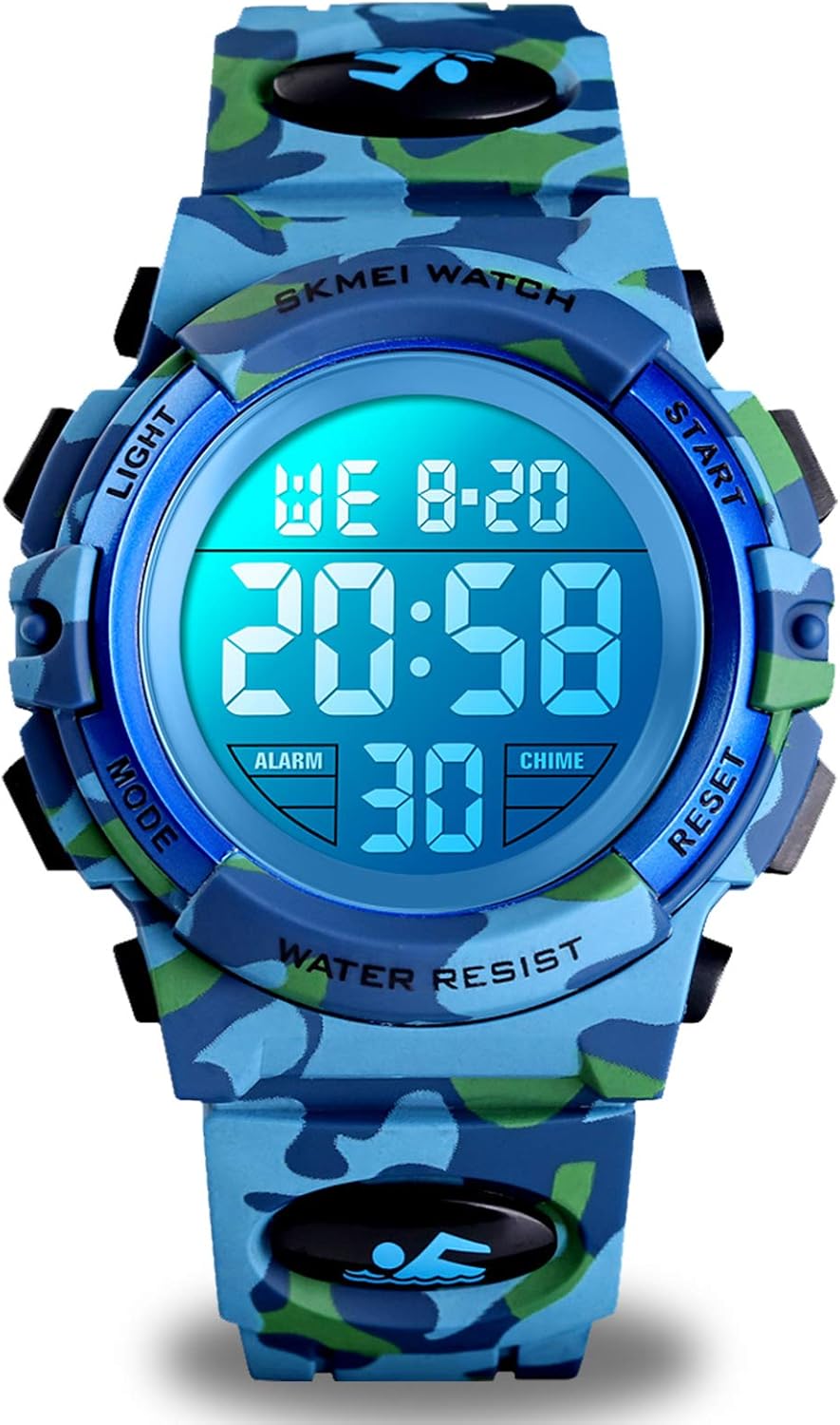 cofuo Kids Digital Watch for Boys Girls, Boys Watches Ages 3-17,Sport Outdoor Watch for Kid, 50M Waterproof Analog Multifunctional Chronograph LED Alarm Stopwatch Silicone Band, Kids Gift