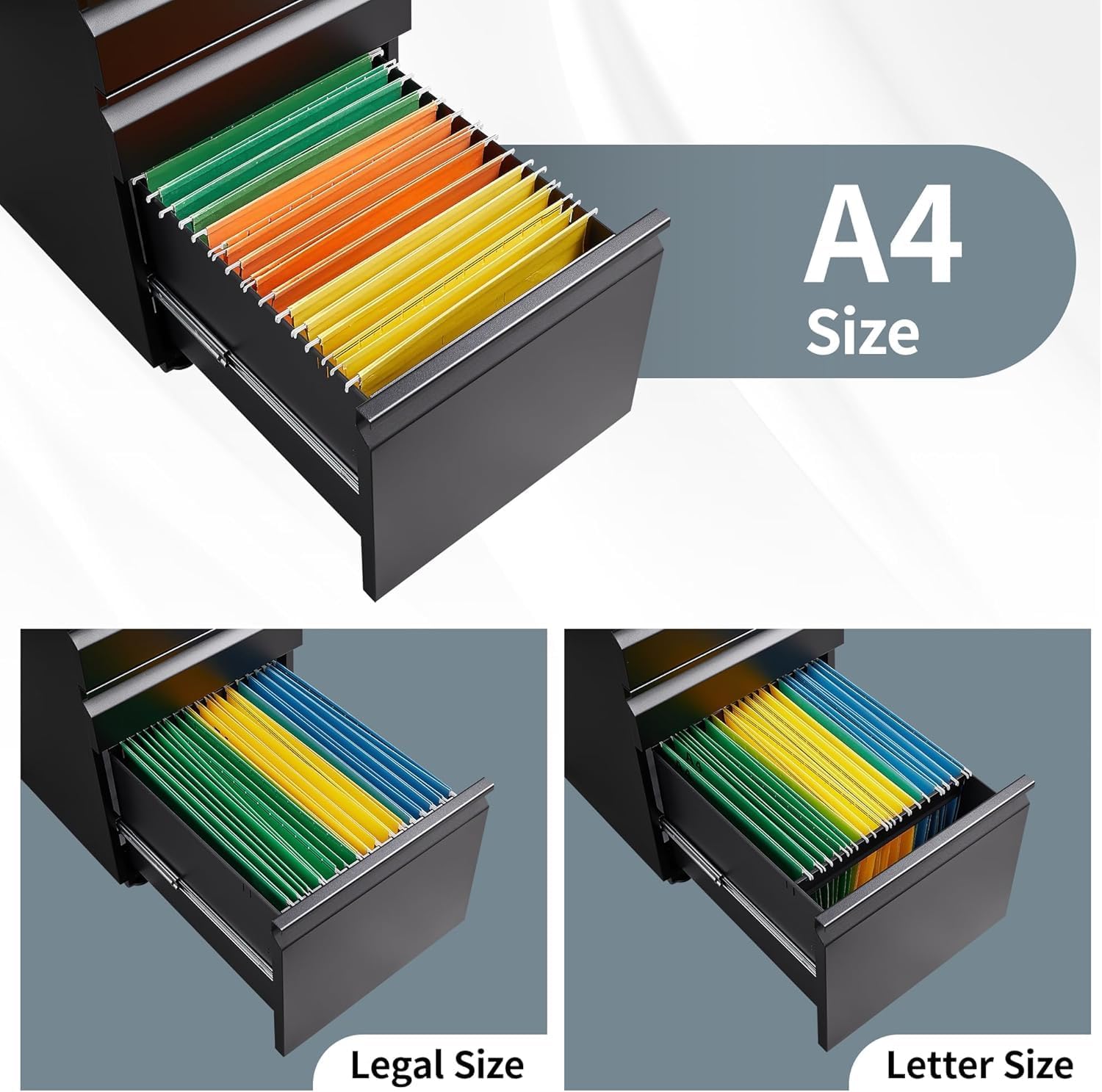 Guizeeopo 3 Drawer File Cabinet with Lock, File Cabinets for Home Office,Under Desk Cabinet, Locking File Cabinet for A4/Letter/Legal, Fully Assembled Expect Casters, Matte White