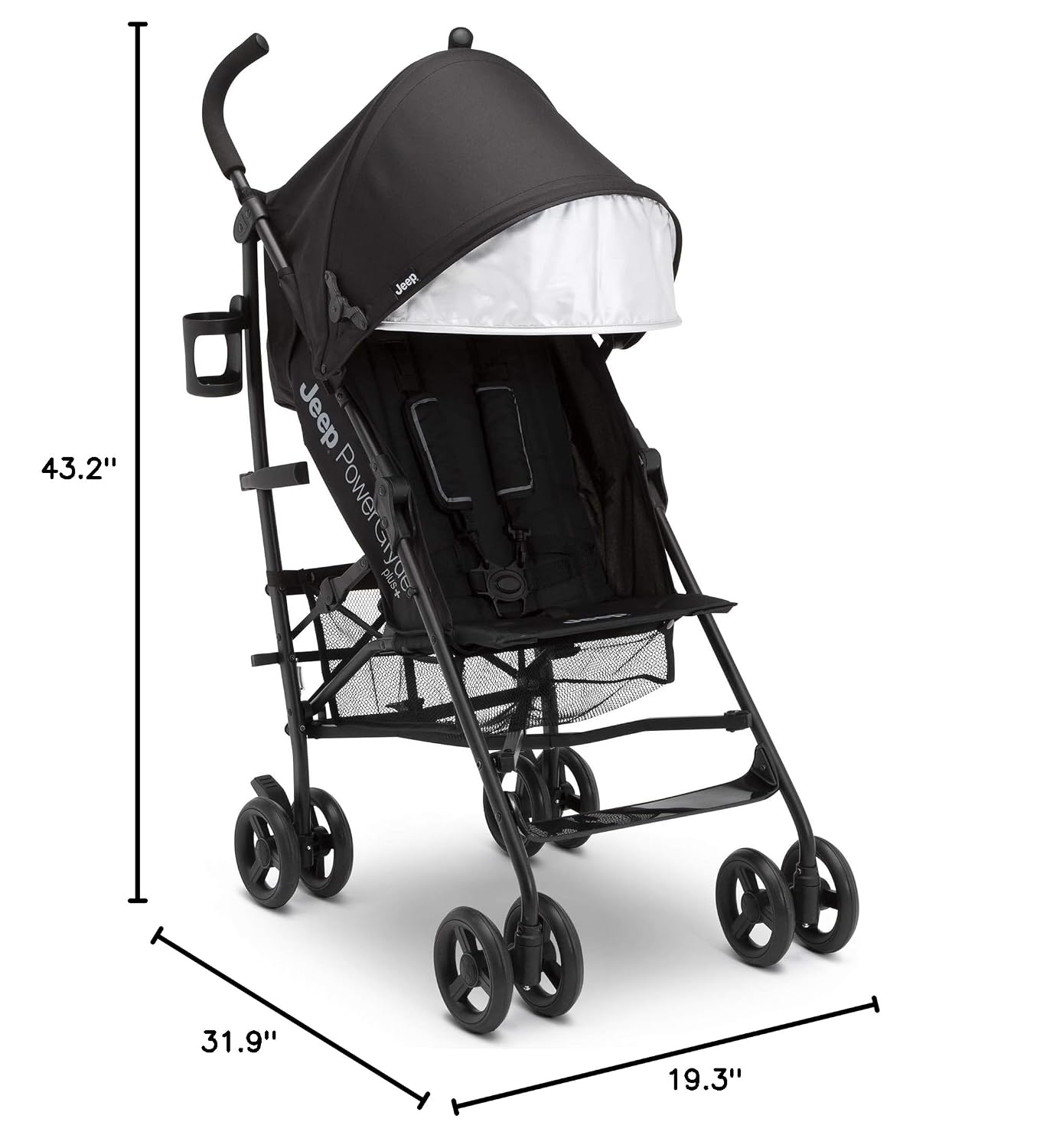 Jeep PowerGlyde Plus Stroller by Delta Children Lightweight Travel Stroller with Smoothest Ride, Aluminum Frame, 4-Position Recline