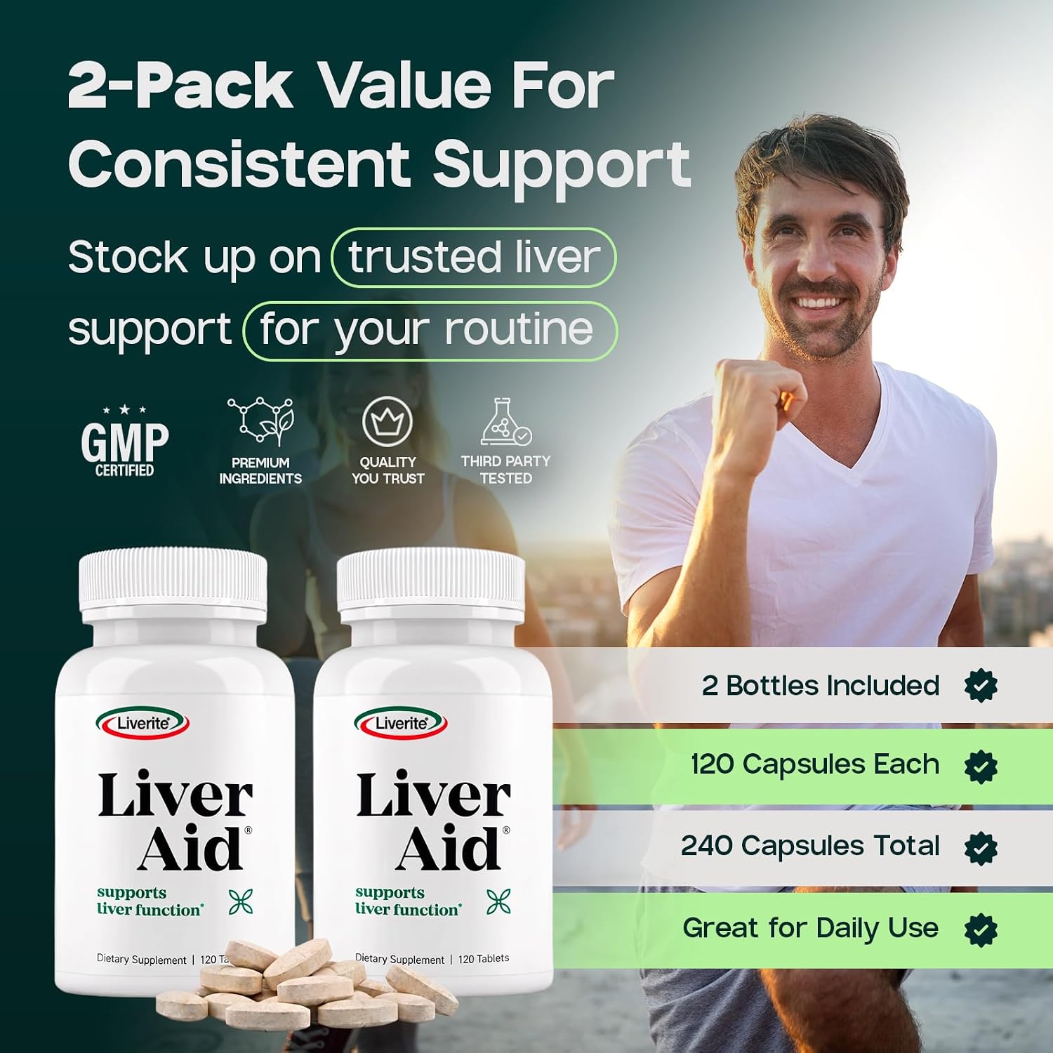 LIVERITE Liver Aid - Liver Support Supplement - 120 Tablets | Science-Based Liver Formula with Choline, Amino Acids, Phosphatidylcholine & Vitamin B12 for Liver Function & Energy Support