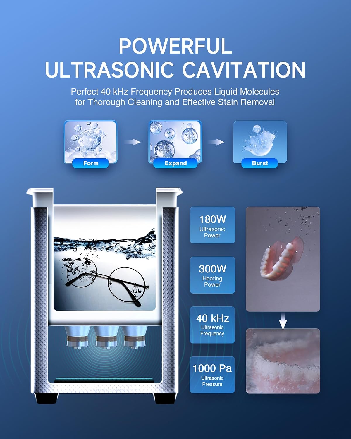CREWORKS 3L Ultrasonic Cleaner, 0.8 gal Digital Sonic Cavitation Machine | 120W Stainless Steel Professional Jewelry Cleaner for Cleaning Tool Watch Glasses Retainer Denture Parts with Heater & Timer