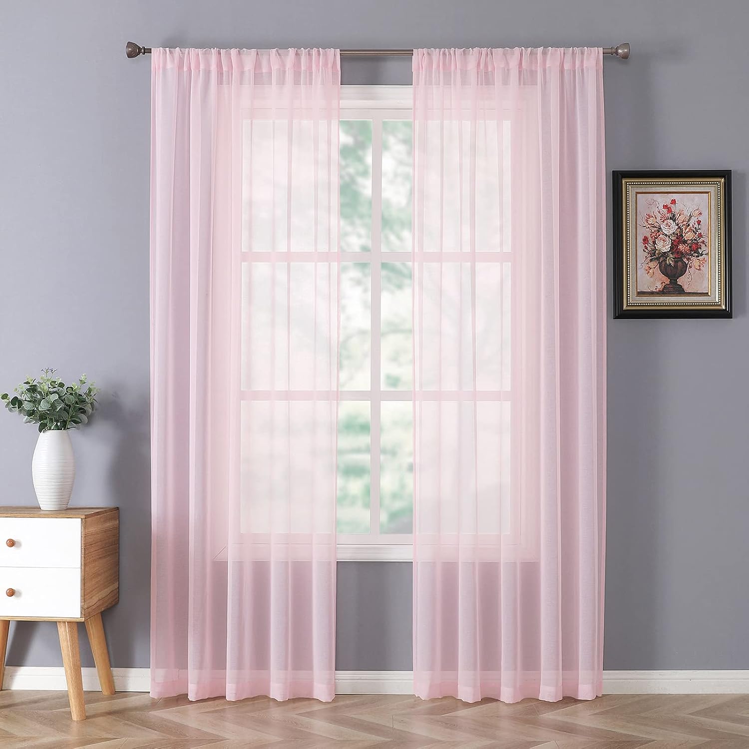 Tollpiz Sheer Curtain Linen Textured Living Room Curtains Sheer Light Filtering Rod Pocket Voile Curtain for Bedroom, 54 x 72 inches Long, White
