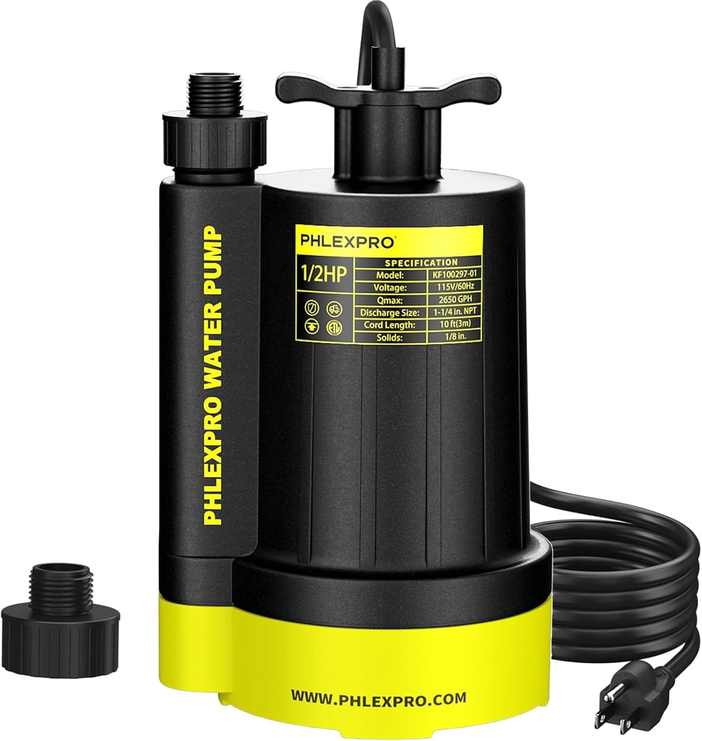 1/2HP Automatic Submersible Sump Pump, 5300 GPH Water Pump | 3/4" Garden Hose Check Valve Adapter, 2650 GPH Water Removal for Swimming Pool Cover Hot Tubs Flooded House Basement