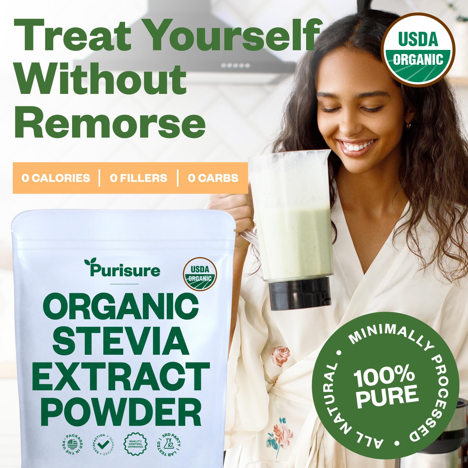 Organic Stevia Extract Powder, Concentrated Natural Sweetener for Coffee, Tea, Baking & Drinks, Zero Calorie, Non-GMO, Keto Friendly, 892 Servings