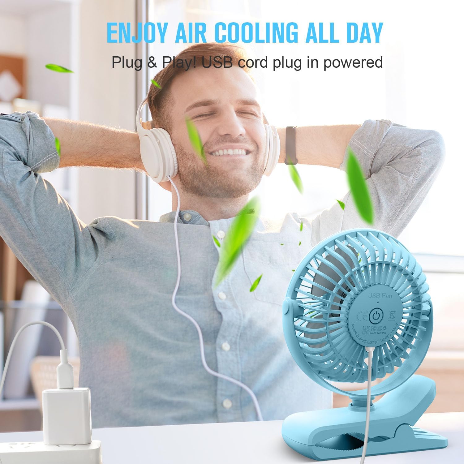 BESKAR USB Clip on Fan, Portable Small Desk Fan with Cord Powered