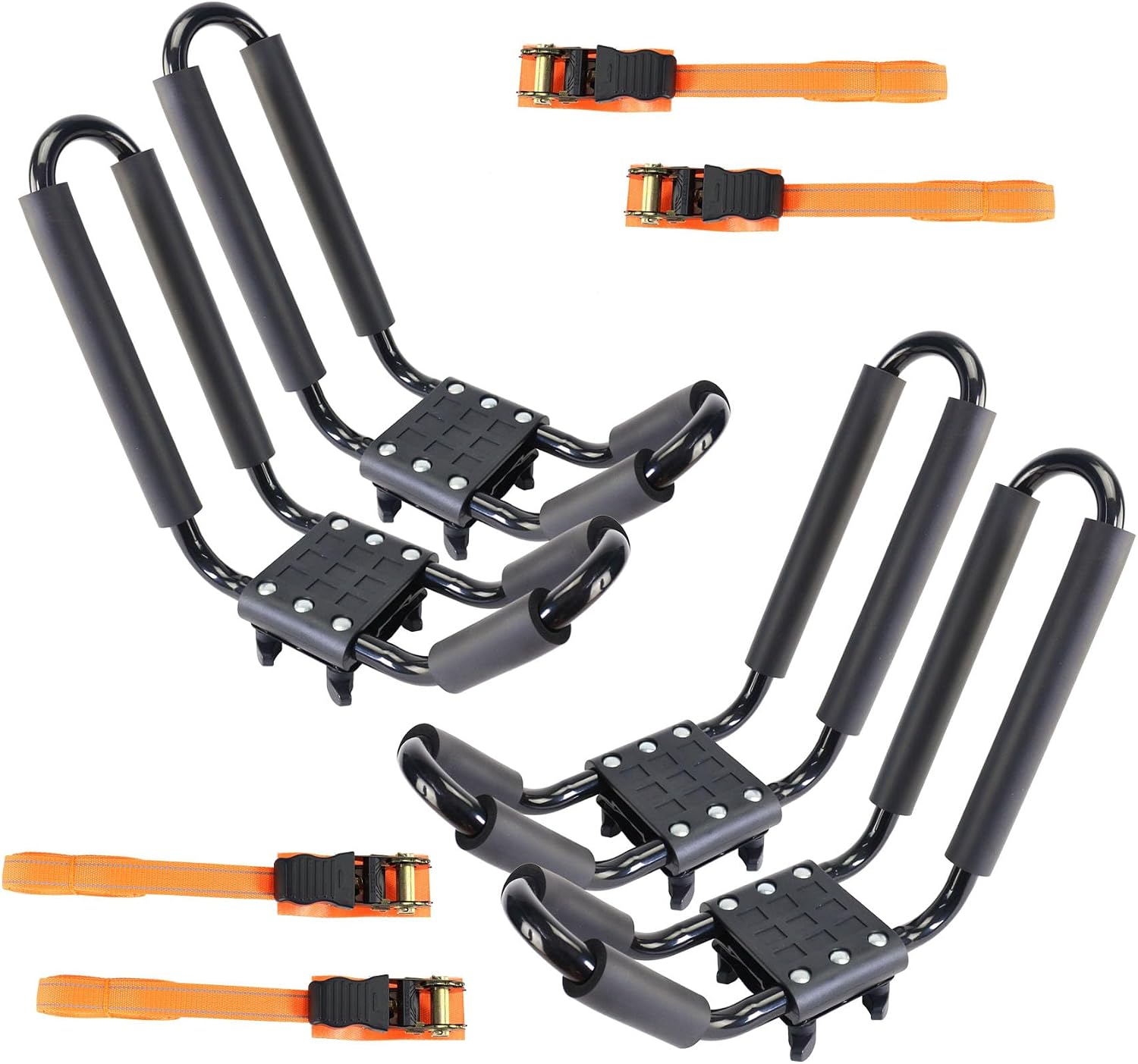 2 Pairs Heavy Duty Kayak Roof Rack J-Bar Carrier Holder - Includes 4 Pcs Ratchet for Canoe, SUV, Cars, Truck, Surf Ski