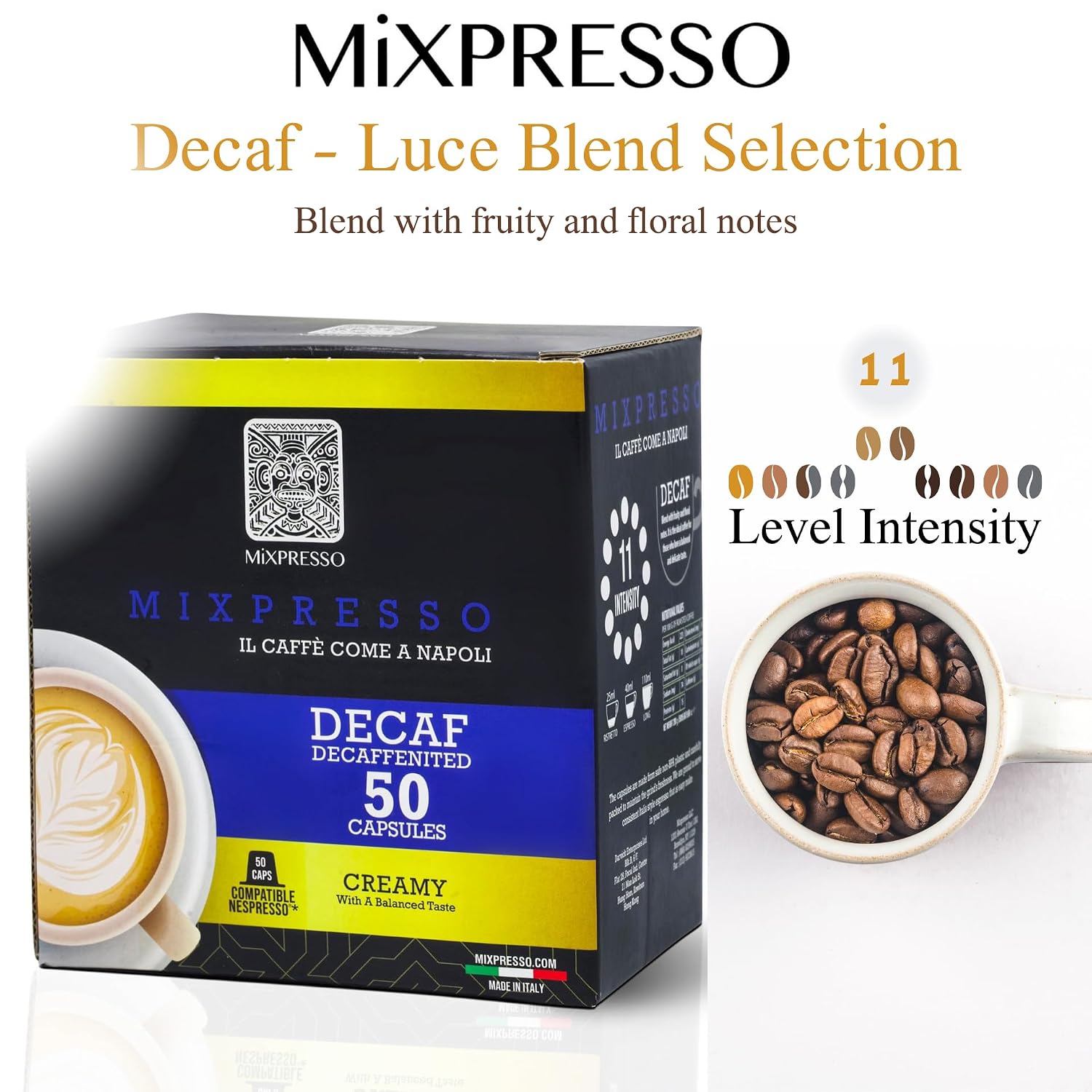 Mixpresso Classe Coffee Espresso Capsules Compatible With Nespresso Original Brewers, Single Cup Coffee Pods 100% from Italy, Medium Roast 80% Arabica Espresso, 50 Count Coffee Capsule Intensity 8/12 | 50 Count Single Cup Coffee Pods Compatible With Nesp…