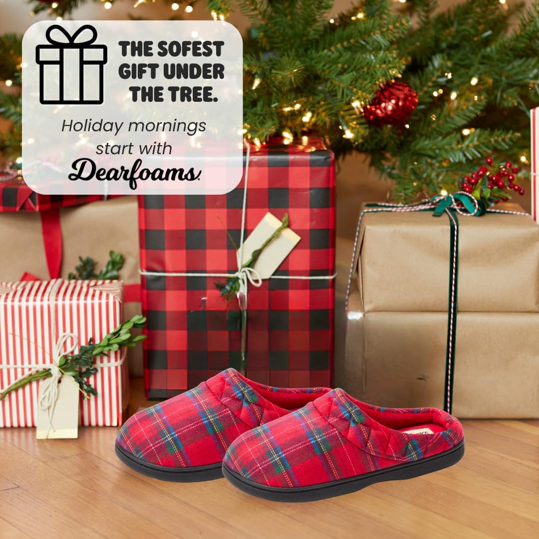 Dearfoams Women's Lightweight Memory Foam Indoor House Slipper Darcy Velour Clog with Wide Widths