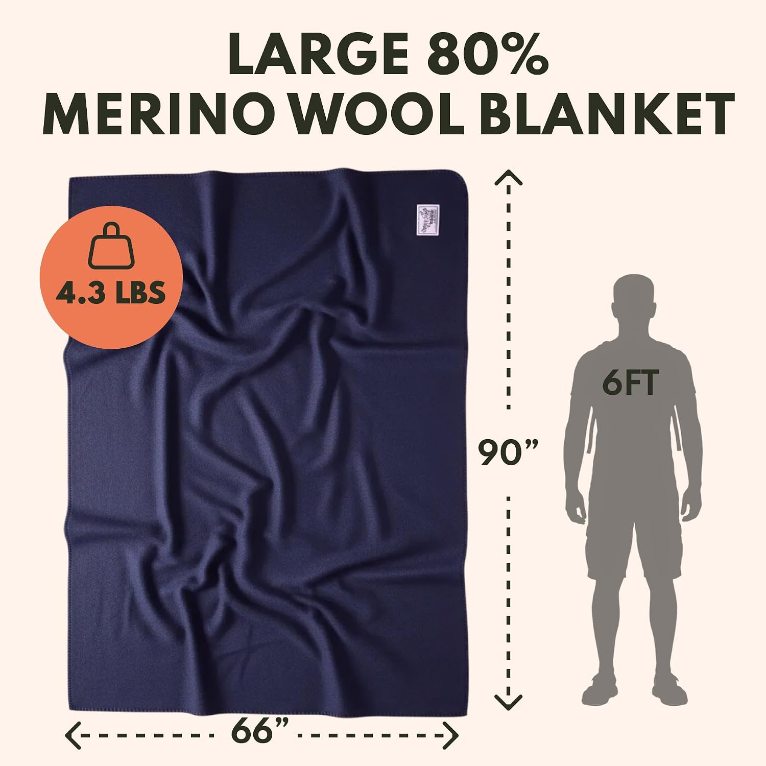 Woolly Mammoth Woolen Company Merino Wool Blanket, 66" x 90" Moss | Temperature Regulating - Fire-Resistant - Warm Camping Blanket for Car Emergency Kits, Picnics, Summer Festivals and Stadiums