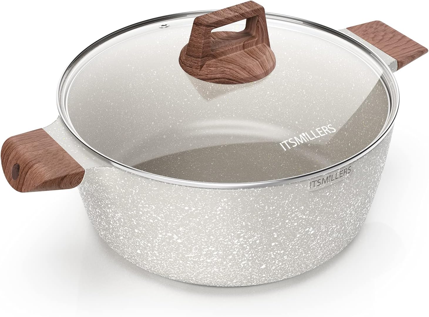 ITSMILLERS Nonstick Die Casting Stock Pot,6Qt Elegant Aluminum Ceramic Casserole with Lid, Induction Bottom