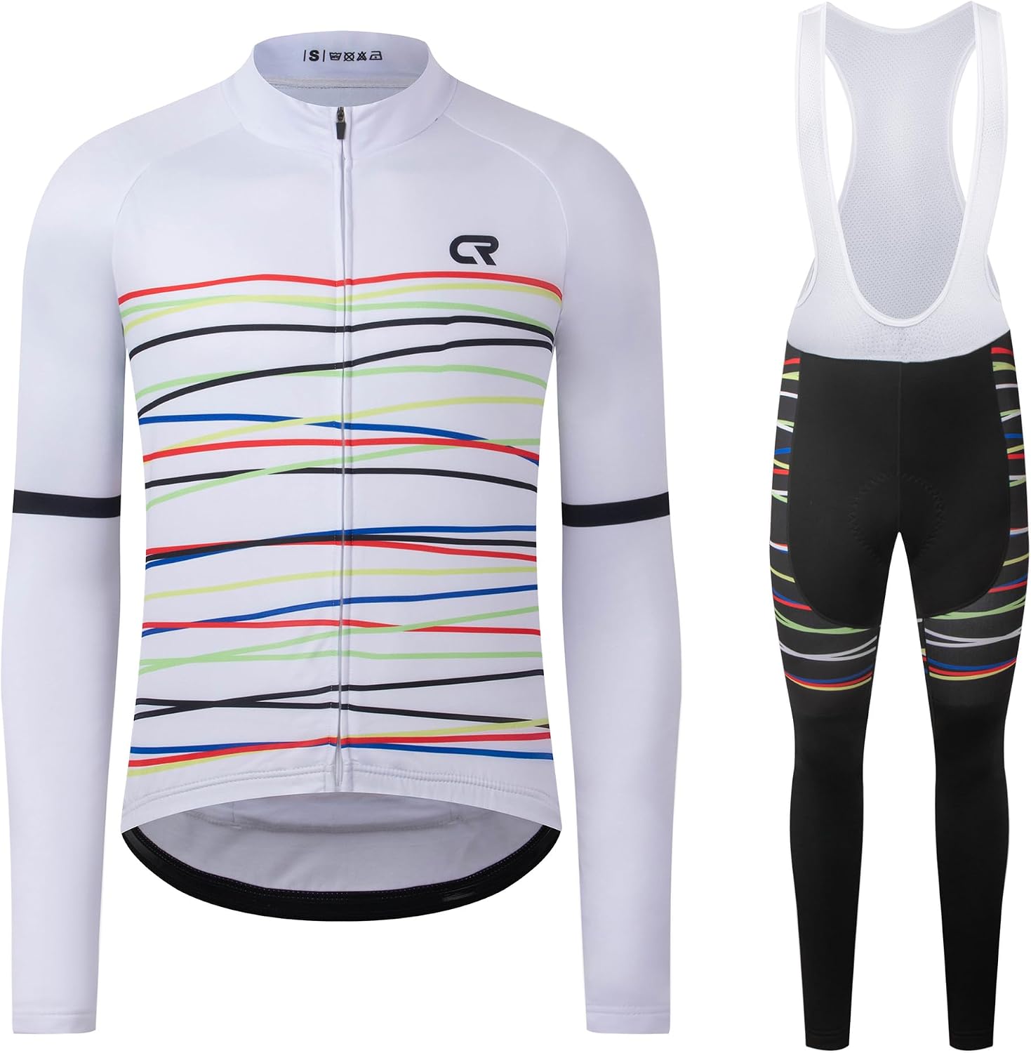 Coconut Ropamo CR Men's Cycling Clothing Set Long Sleeve Cycling Jersey Zipper Pocket Bike Outfit Cycling Bib Pants 3D Padded