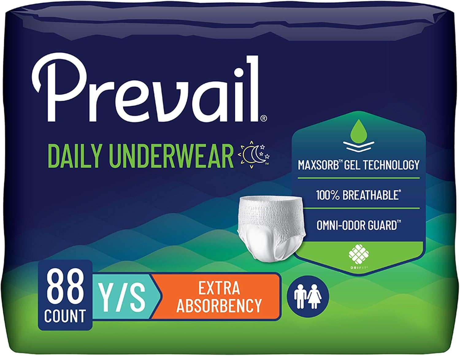 Prevail Daily Protective Underwear - Unisex Adult Incontinence Underwear - Disposable Adult Diaper for Men & Women - Maximum Absorbency - Small - 88 Count (4 packs of 22) | Disposable, Incontinence, Extra Absorbency